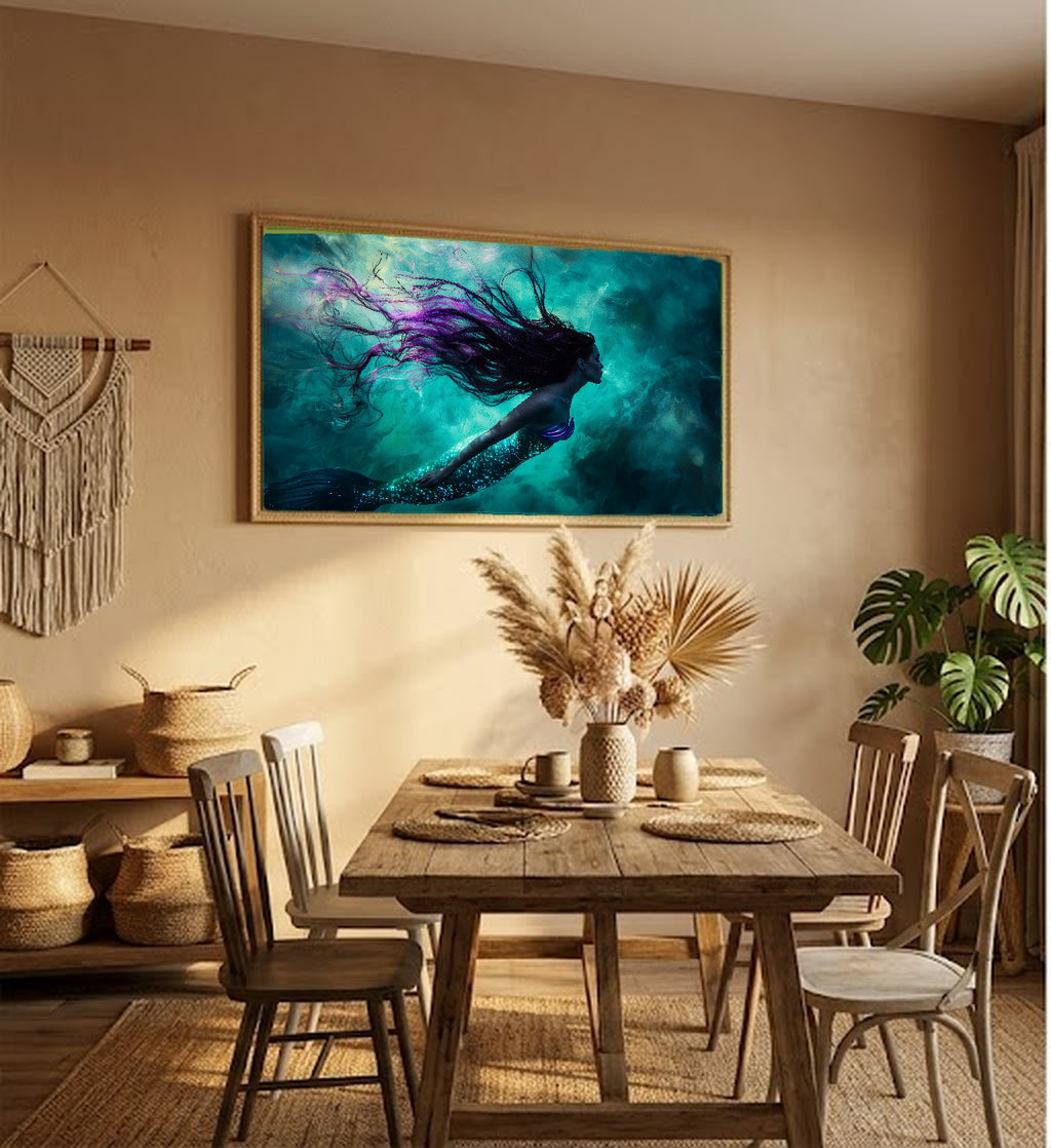 Mermaid Canvas Wall Art | Deep Sea Painterly Print, Fantasy Mythical Decor, Stretched Canvas — mermaid-deep-sea-hallway-wall-art.jpg