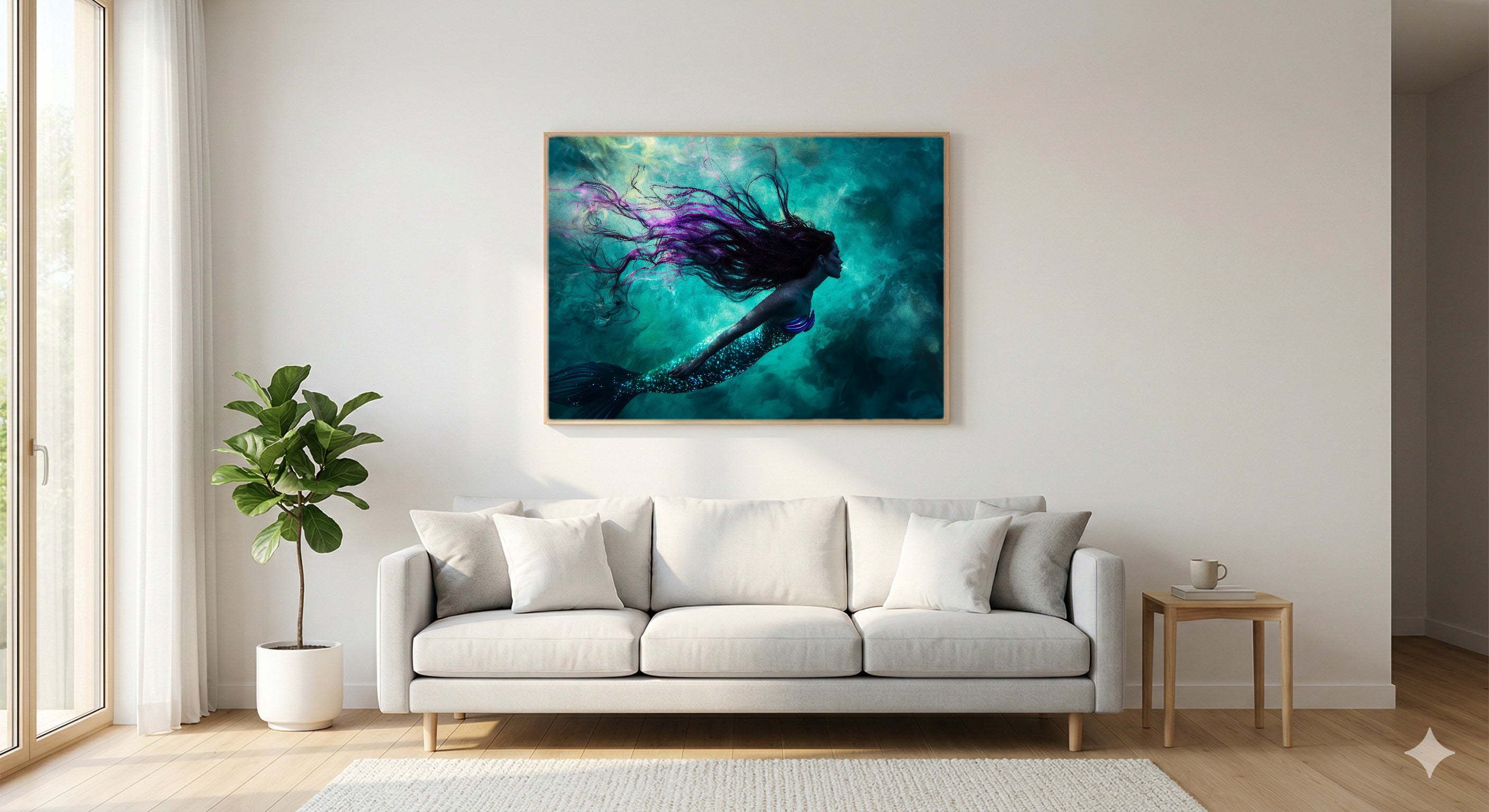 Mermaid Canvas Wall Art | Deep Sea Painterly Print, Fantasy Mythical Decor, Stretched Canvas — mermaid-deep-sea-living-room-wall-art.jpg