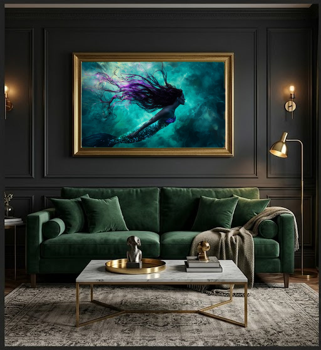 Mermaid Canvas Wall Art | Deep Sea Painterly Print, Fantasy Mythical Decor, Stretched Canvas — mermaid-deep-sea-office-wall-art.jpg