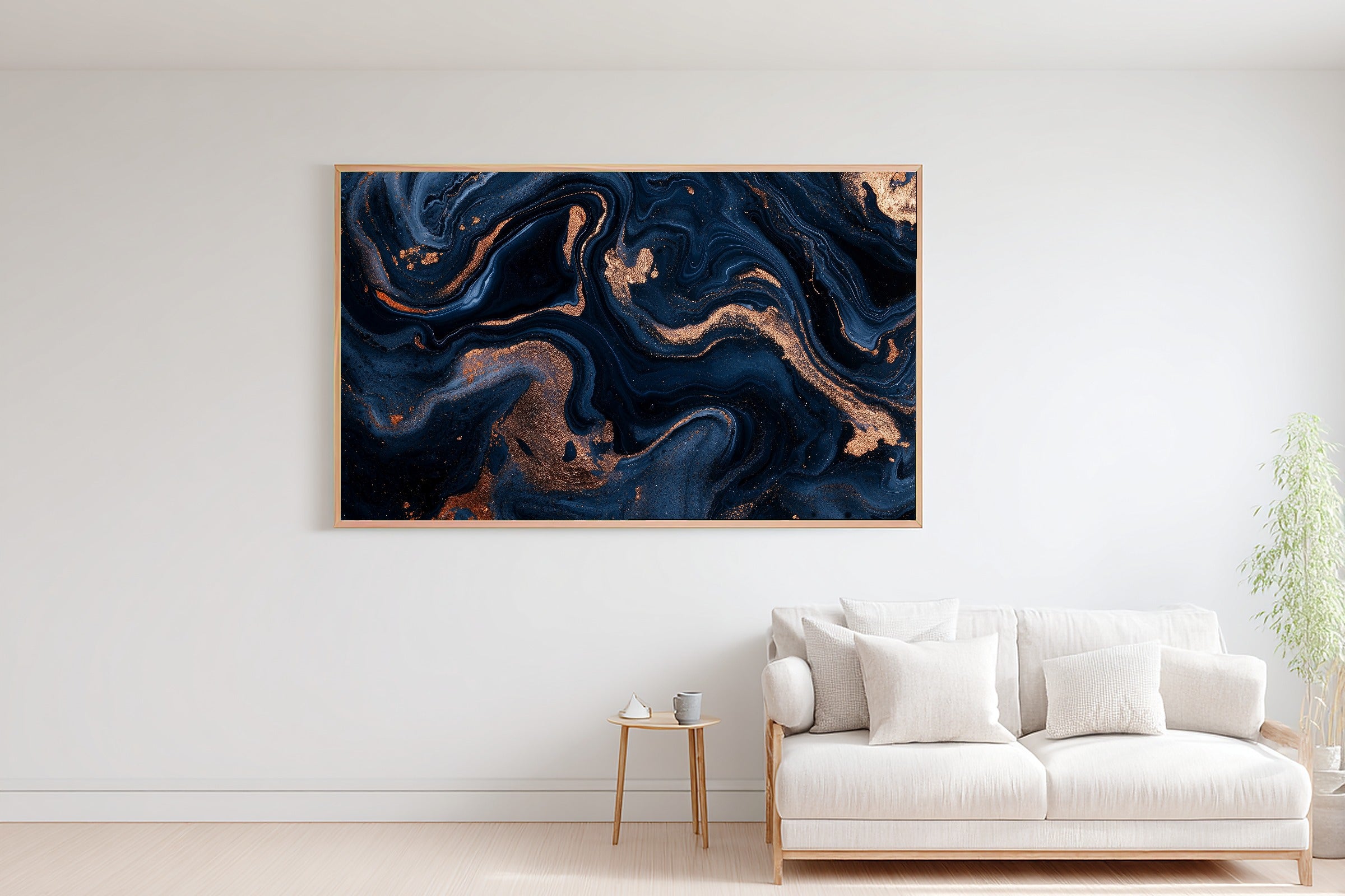 Midnight Navy Copper Abstract Print on Stretched Canvas — Cozy Modern Collector for the Home Office, Gift for the Modern-Home Friend — midnight-navy-copper-abstract-bedroom-wall-art.jpg