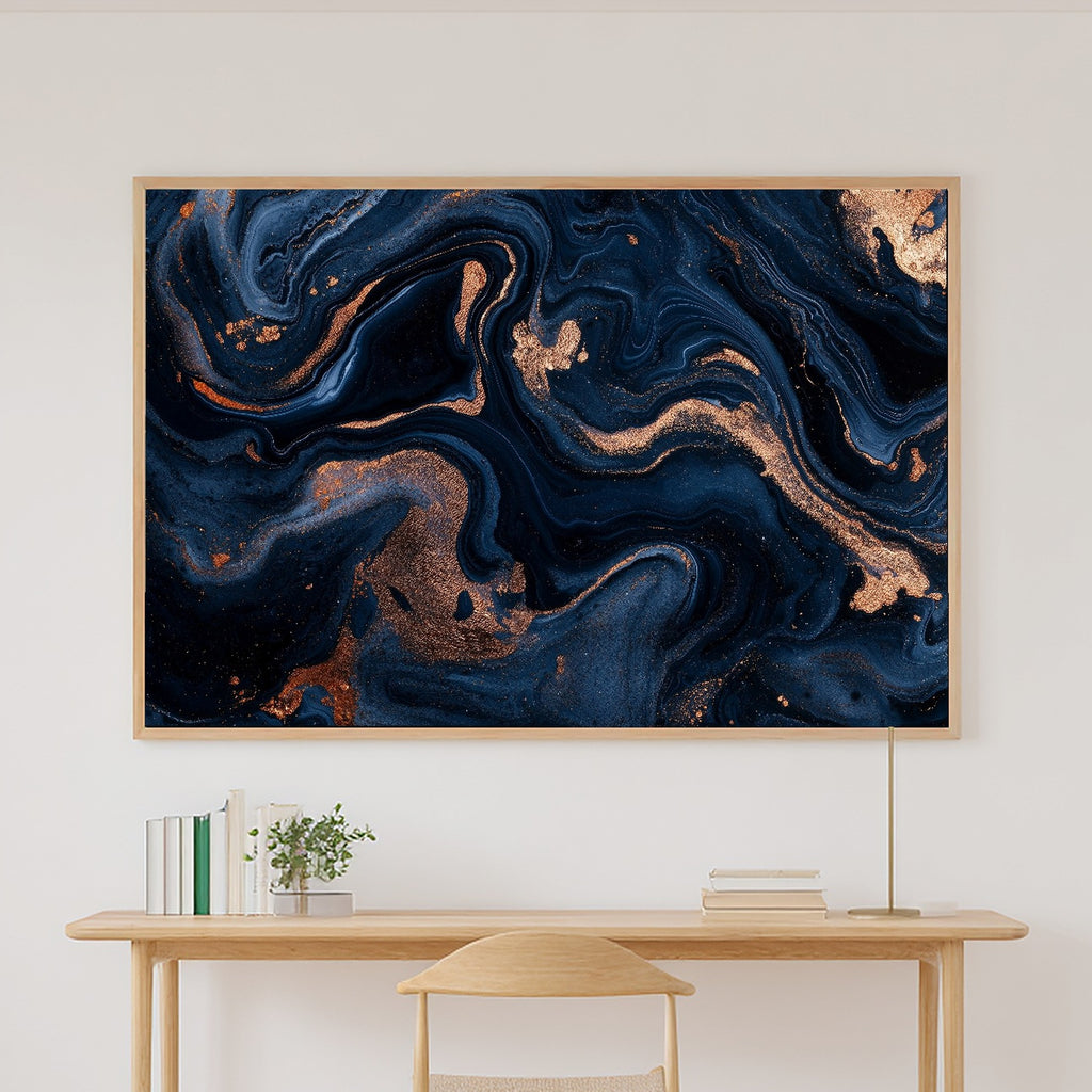 Midnight Navy Copper Abstract Print on Stretched Canvas — Cozy Modern Collector for the Home Office, Gift for the Modern-Home Friend — midnight-navy-copper-abstract-canvas-print.jpg