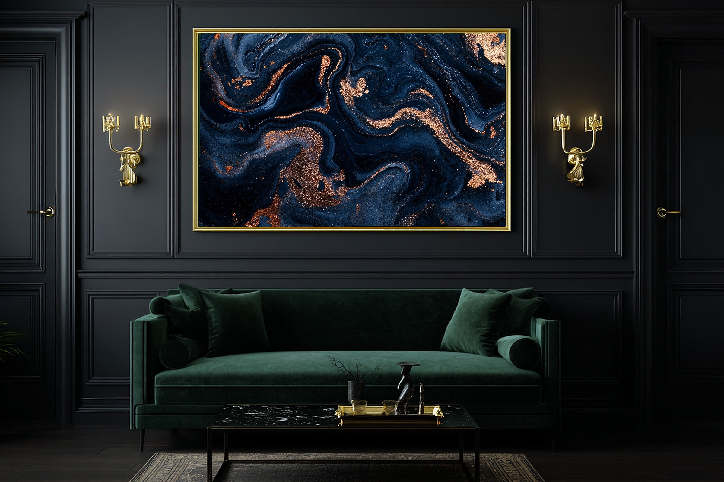 Midnight Navy Copper Abstract Print on Stretched Canvas — Cozy Modern Collector for the Home Office, Gift for the Modern-Home Friend — midnight-navy-copper-abstract-office-wall-art.jpg