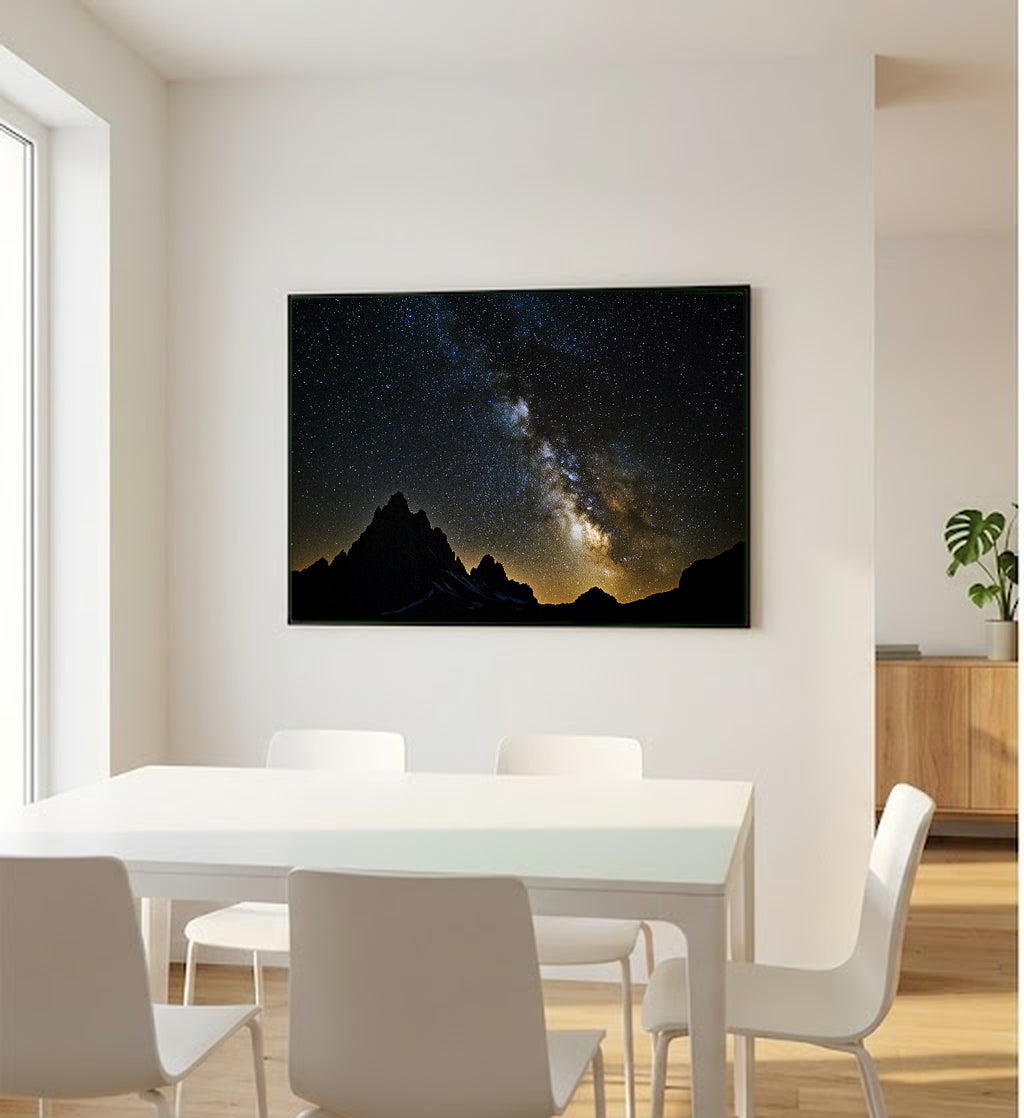Milky Way Mountains Canvas Wall Art | Night Sky Print, Stars Galaxy Decor, Astrophotography, Stretched Canvas — milky-way-mountains-bedroom-wall-art.jpg