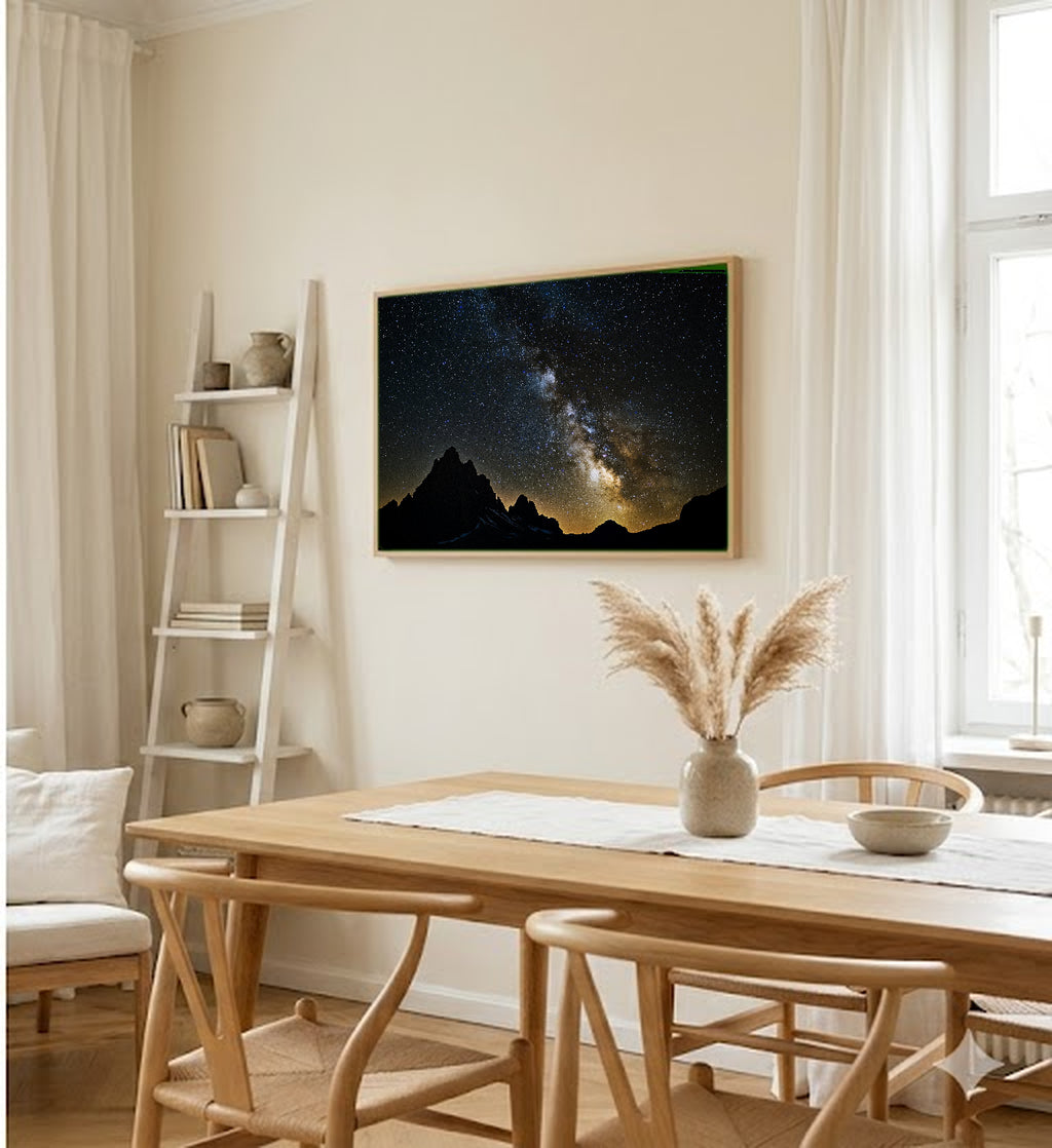 Milky Way Mountains Canvas Wall Art | Night Sky Print, Stars Galaxy Decor, Astrophotography, Stretched Canvas — milky-way-mountains-dining-room-wall-art.jpg