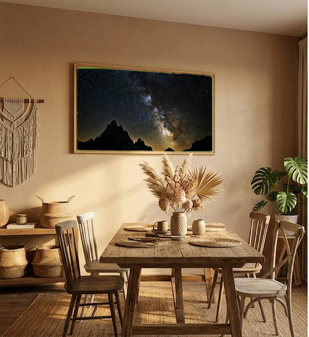 Milky Way Mountains Canvas Wall Art | Night Sky Print, Stars Galaxy Decor, Astrophotography, Stretched Canvas — milky-way-mountains-hallway-wall-art.jpg