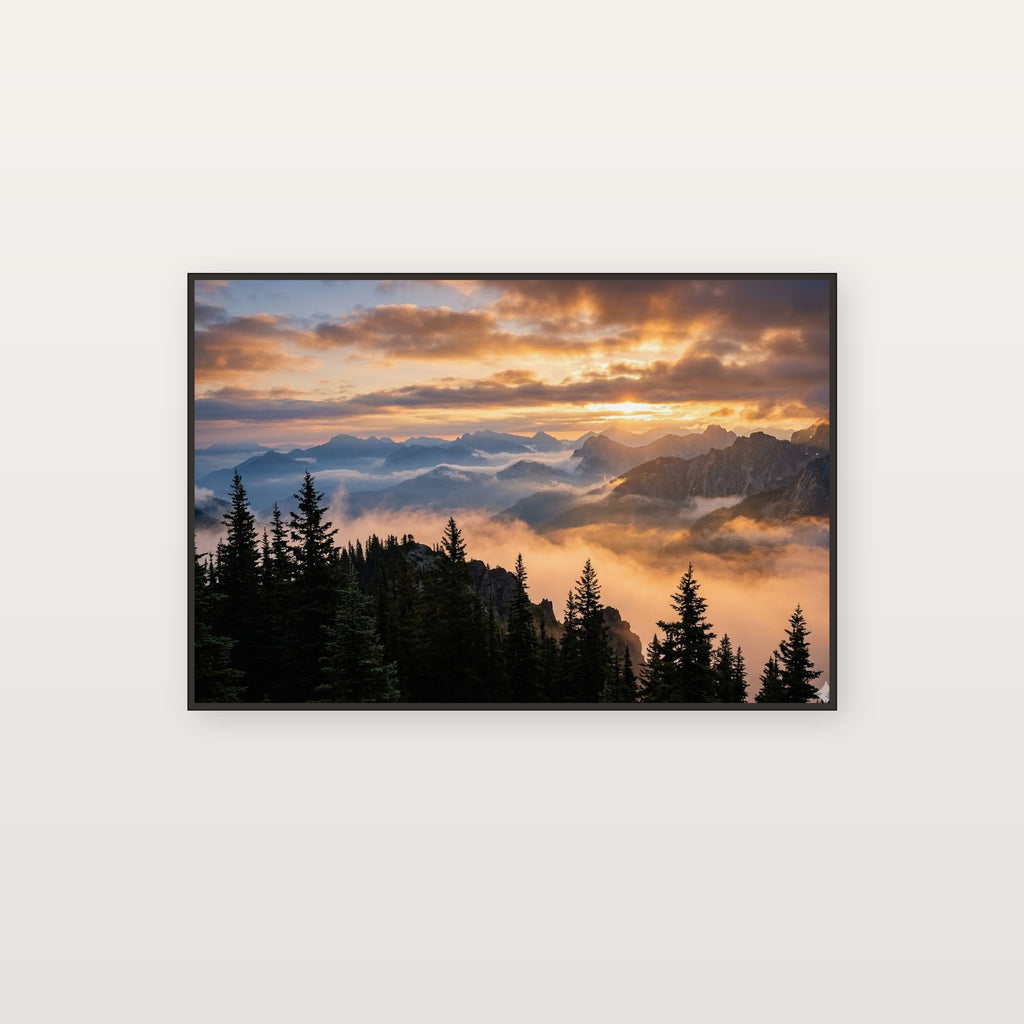 Misty Mountain Sunrise Canvas Wall Art - Mountain Landscape Print, Foggy Peaks, Nature Photography, Stretched Canvas — misty mountain sunrise canvas print