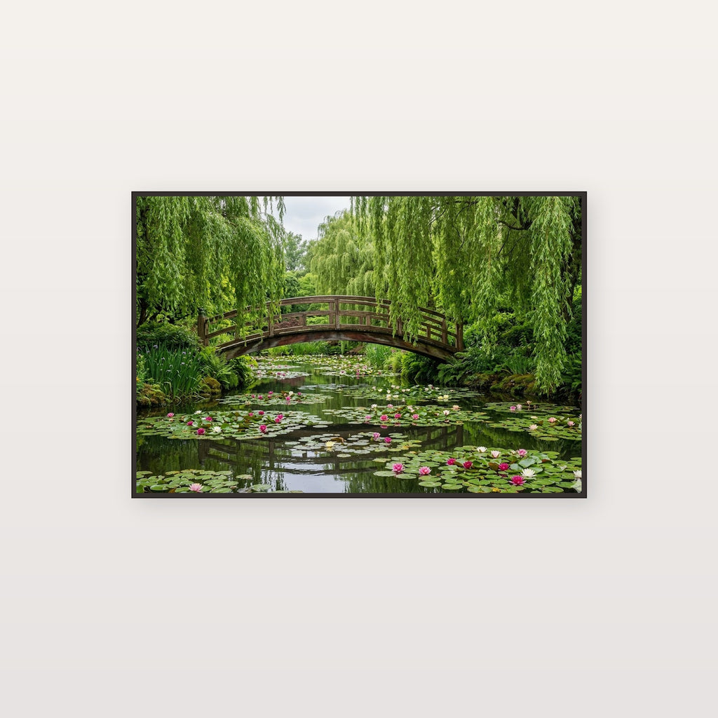 Water Lily Pond Canvas Wall Art - Japanese Bridge Print, Garden Art, Impressionist Decor, Stretched Canvas — monet garden giverny canvas print