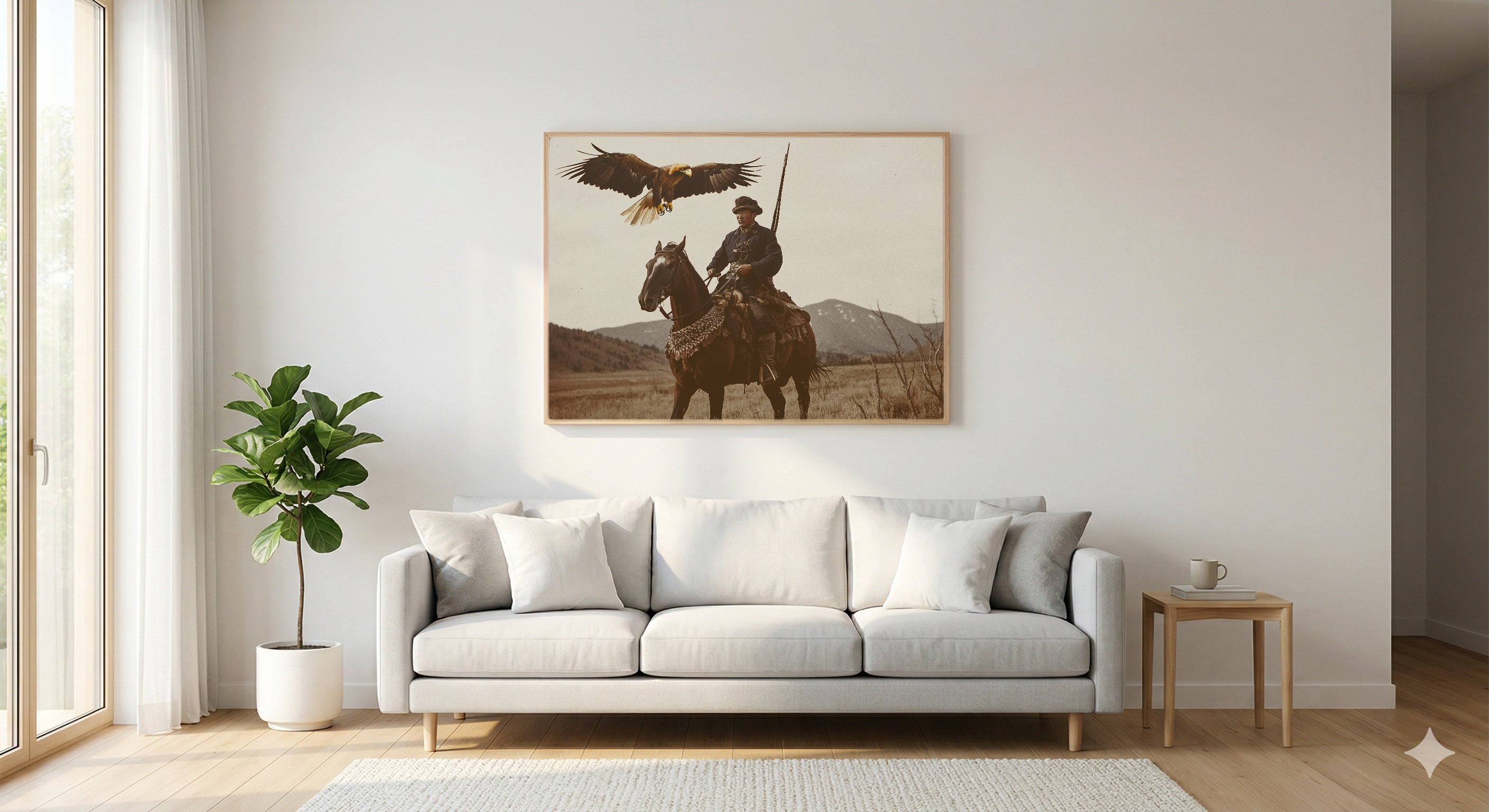 Mongolia Canvas Wall Art | Vintage Eagle Hunter Poster Print, Steppe Decor, Stretched Canvas — mongolia-eagle-hunter-poster-living-room-wall-art.jpg