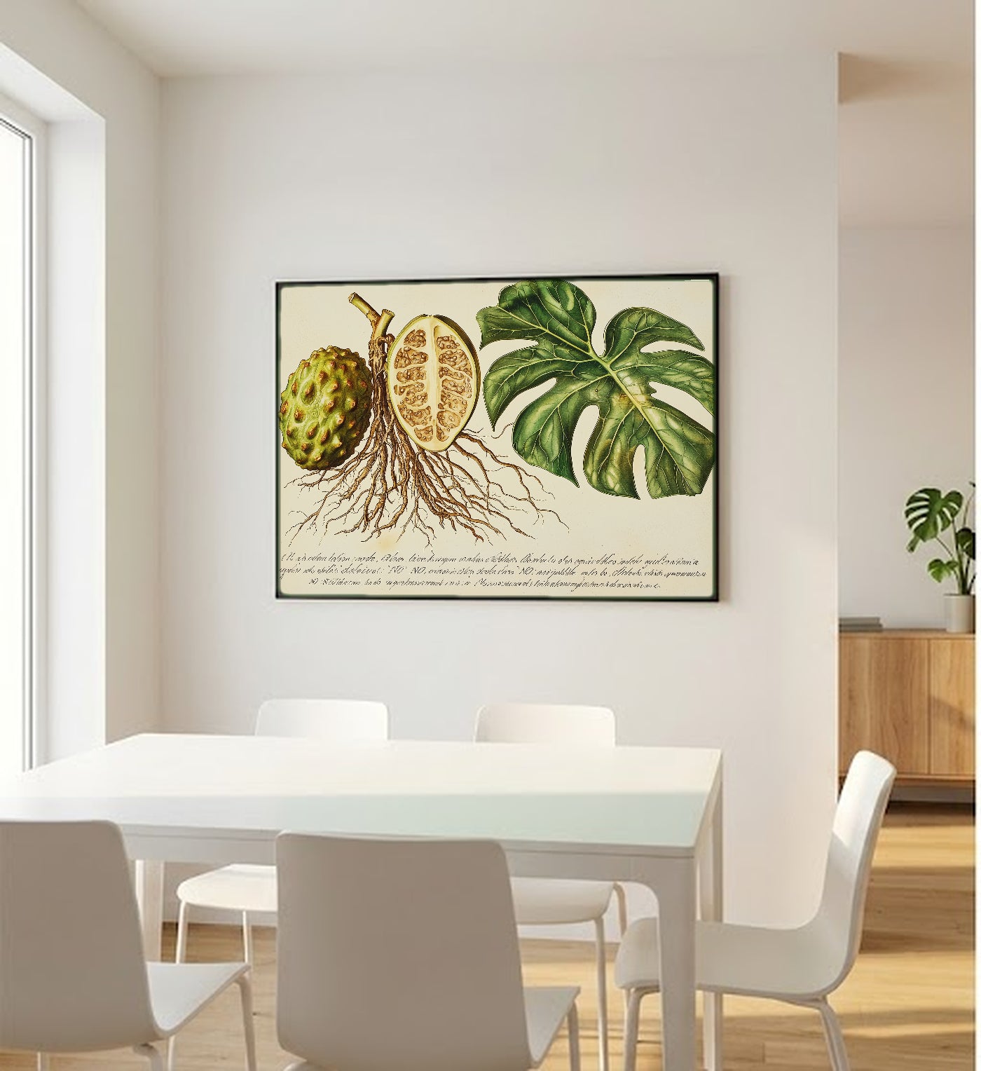 Monstera Botanical Canvas Wall Art | Vintage Scientific Plate Print, Latin Annotation Plant Decor, Stretched Canvas — monstera-botanical-plate-latin-bedroom-wall-art.jpg