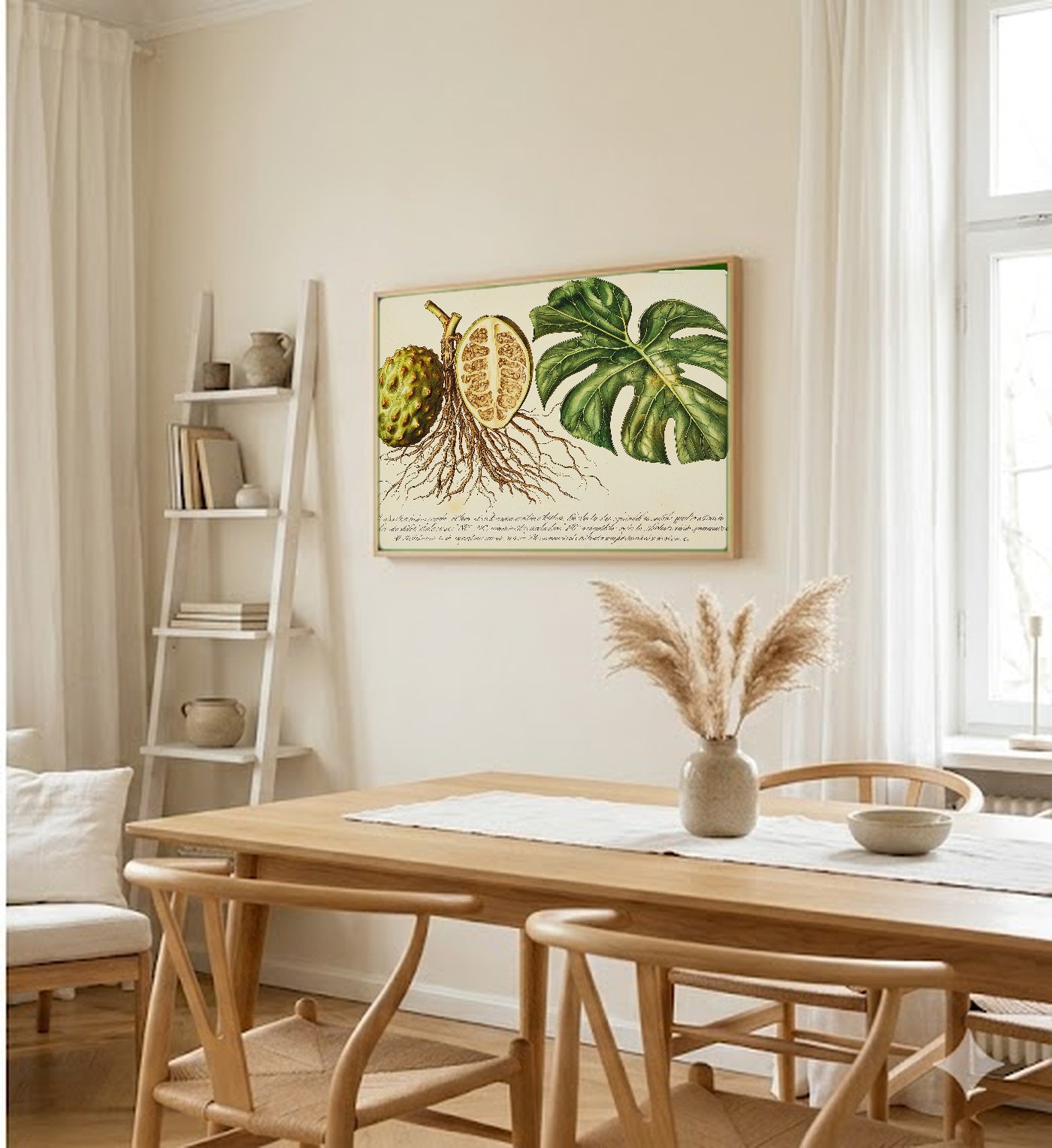 Monstera Botanical Canvas Wall Art | Vintage Scientific Plate Print, Latin Annotation Plant Decor, Stretched Canvas — monstera-botanical-plate-latin-dining-room-wall-art.jpg