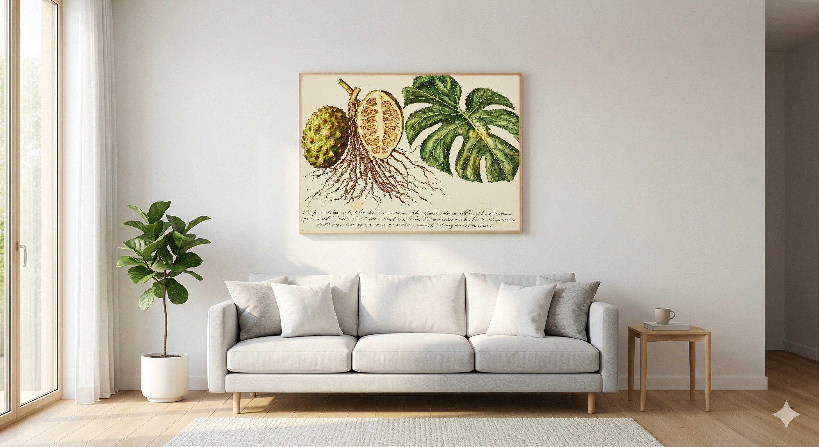 Monstera Botanical Canvas Wall Art | Vintage Scientific Plate Print, Latin Annotation Plant Decor, Stretched Canvas — monstera-botanical-plate-latin-living-room-wall-art.jpg