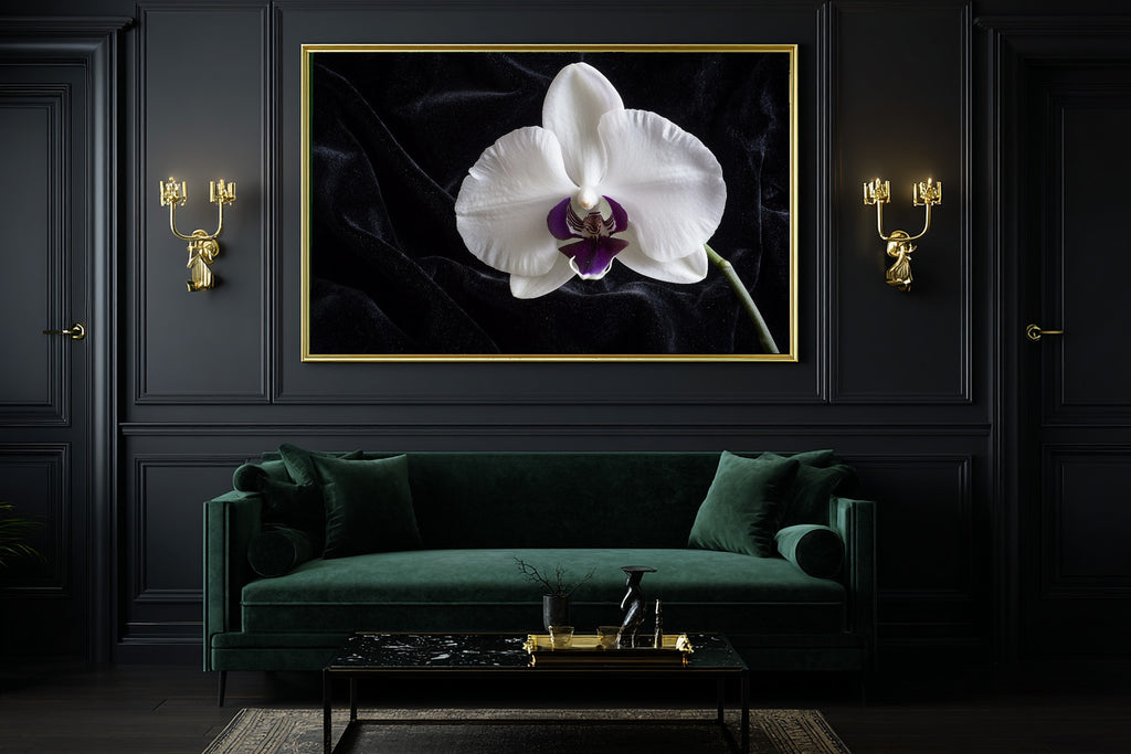 Hand-picked Moody Orchid Single Giclée Print — Dreamy Misty Bamboo for the Meditation Room, Ready-to-Hang Zen Seeker You Love Gift — moody-orchid-single-office-wall-art.jpg