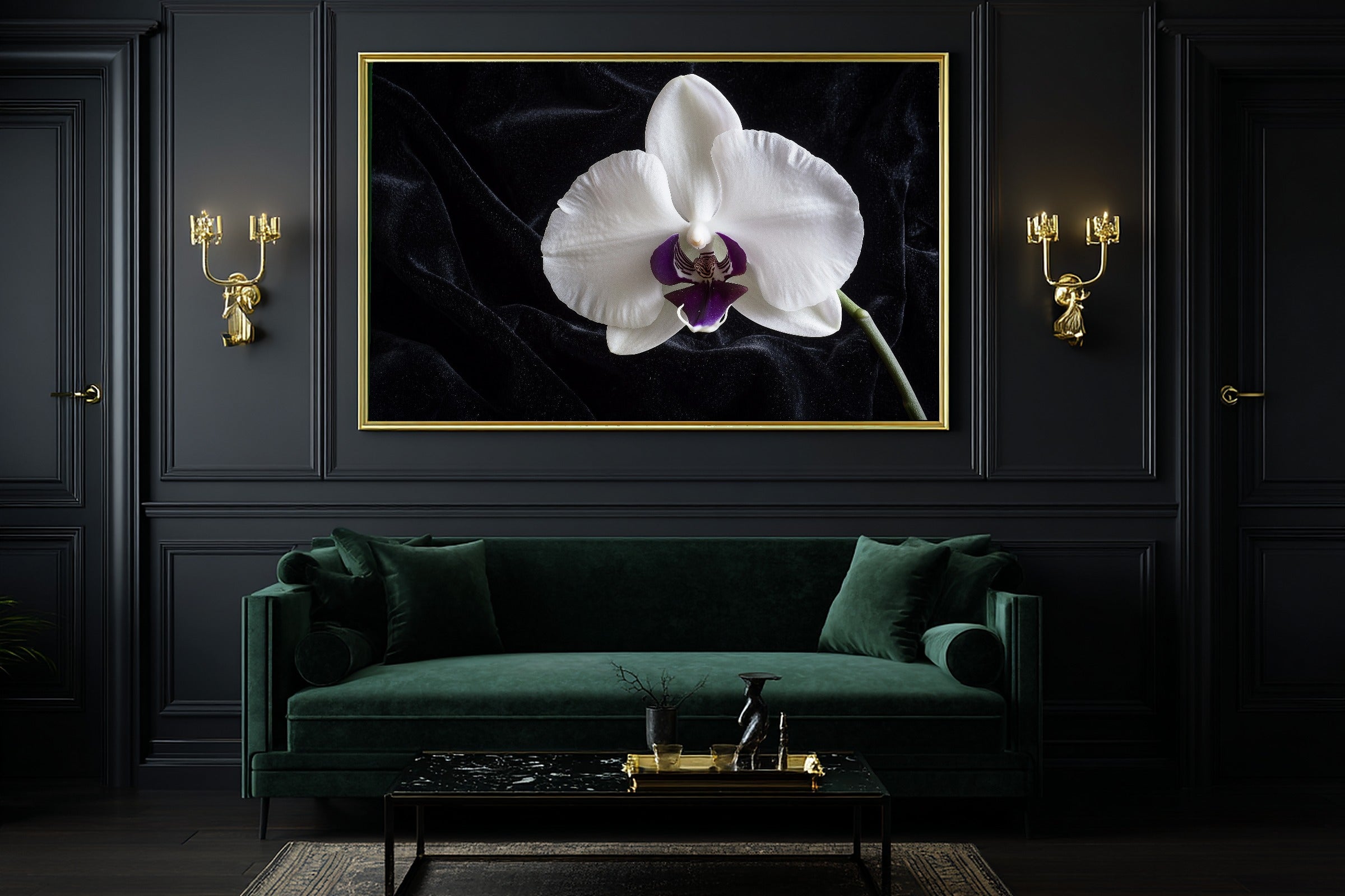 Hand-picked Moody Orchid Single Giclée Print — Dreamy Misty Bamboo for the Meditation Room, Ready-to-Hang Zen Seeker You Love Gift — moody-orchid-single-office-wall-art.jpg