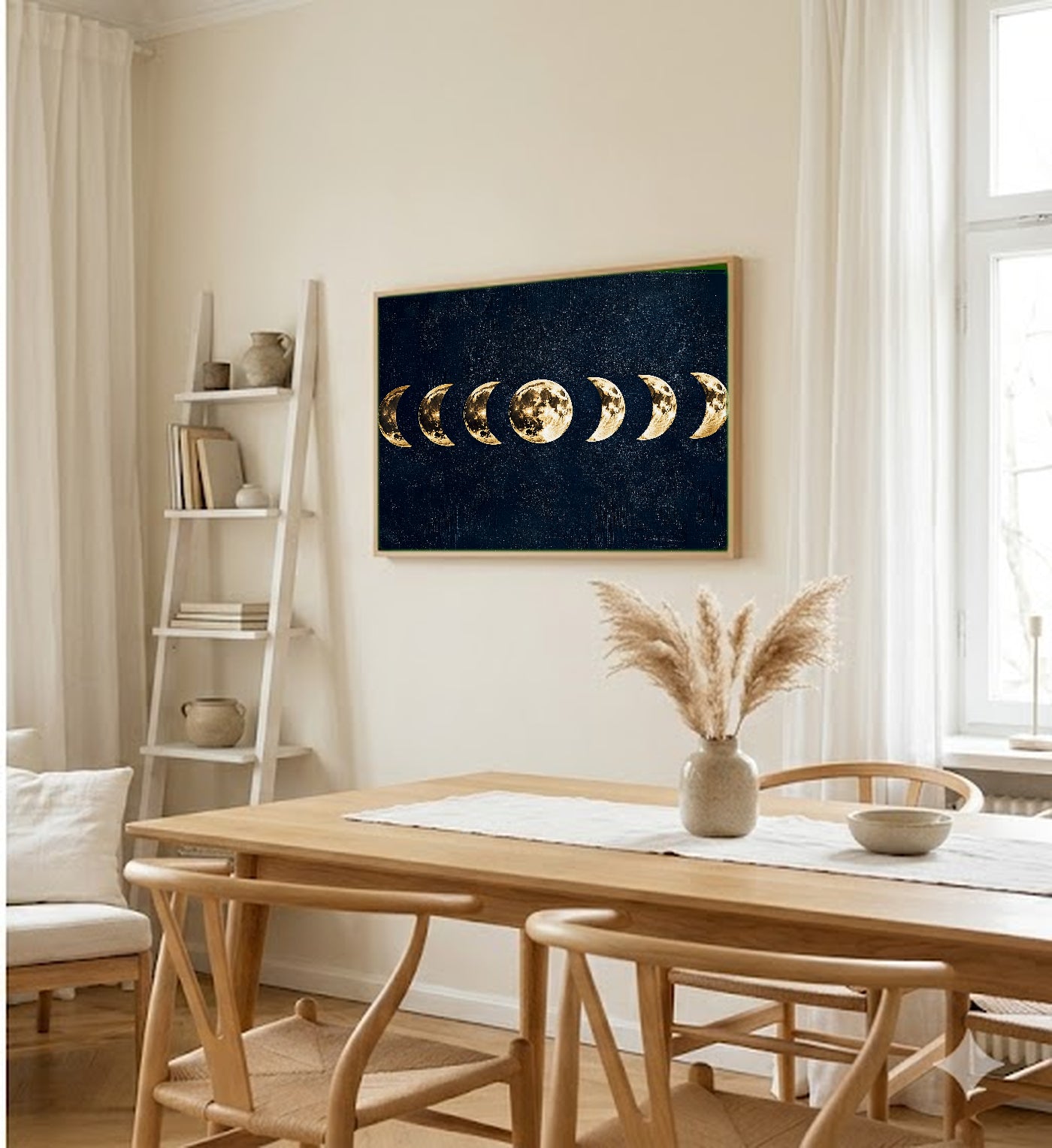 Moon Phases Canvas Wall Art | Gold Foil Celestial Print, Witchy Bedroom Decor, Stretched Canvas — moon-phases-gold-foil-dining-room-wall-art.jpg