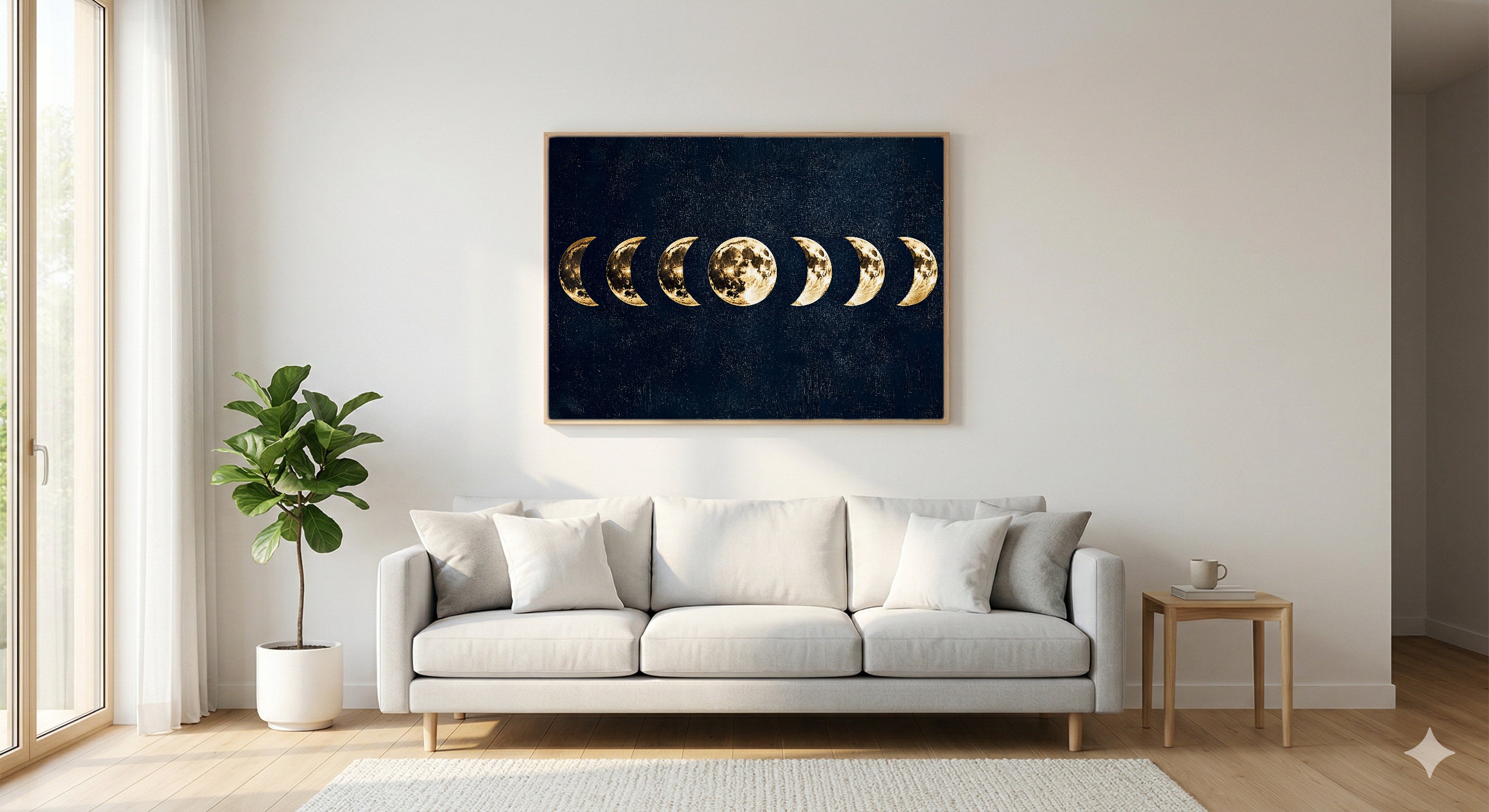 Moon Phases Canvas Wall Art | Gold Foil Celestial Print, Witchy Bedroom Decor, Stretched Canvas — moon-phases-gold-foil-living-room-wall-art.jpg