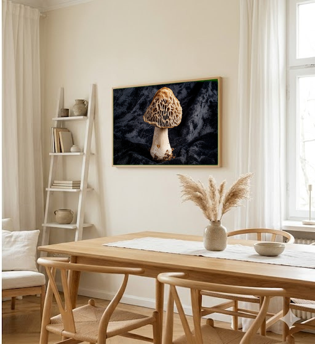 Morel Mushroom Canvas Wall Art | Baroque Velvet Print, Moody Kitchen Decor, Stretched Canvas — morel-mushroom-velvet-baroque-dining-room-wall-art.jpg