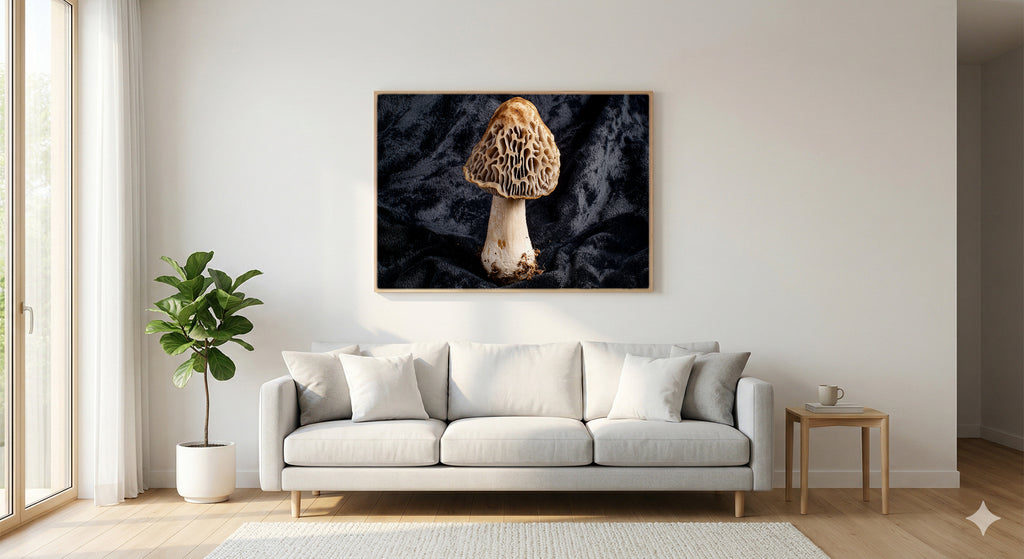 Morel Mushroom Canvas Wall Art | Baroque Velvet Print, Moody Kitchen Decor, Stretched Canvas — morel-mushroom-velvet-baroque-living-room-wall-art.jpg