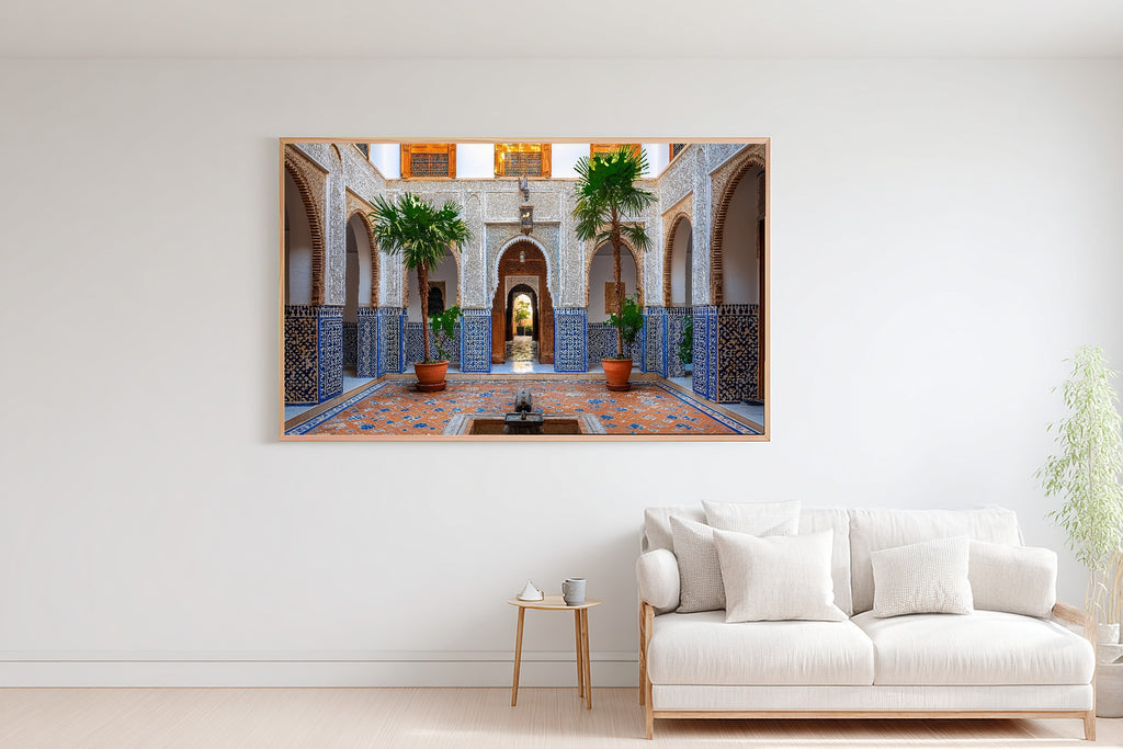 A Dreamy Moroccan Arches Marrakech Soft Painterly Print — Heartfelt Wall Art for the Living Room, Giclée on Canvas — moroccan-arches-marrakech-bedroom-wall-art.jpg