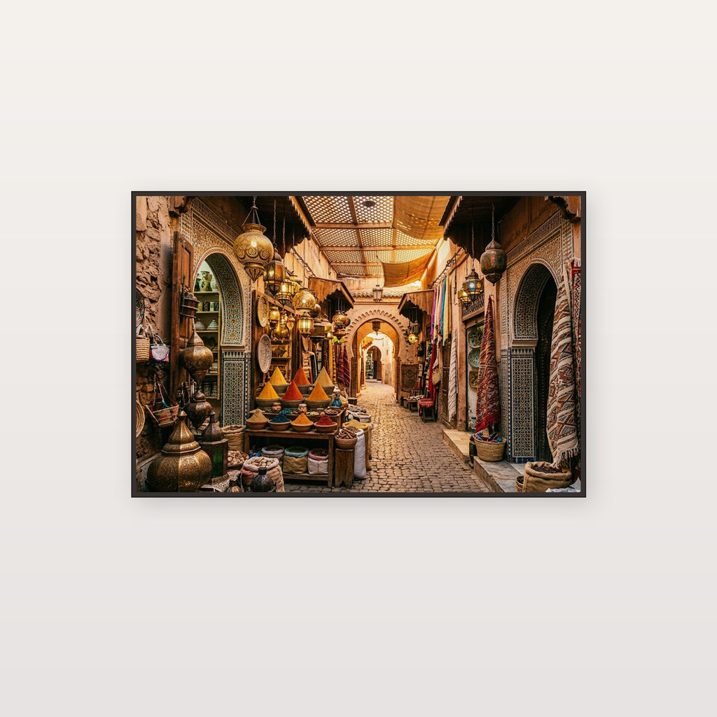 Moroccan Market Canvas Wall Art - Spice Souk Print, Colorful Lanterns, Exotic Decor, Stretched Canvas — moroccan market colors canvas print