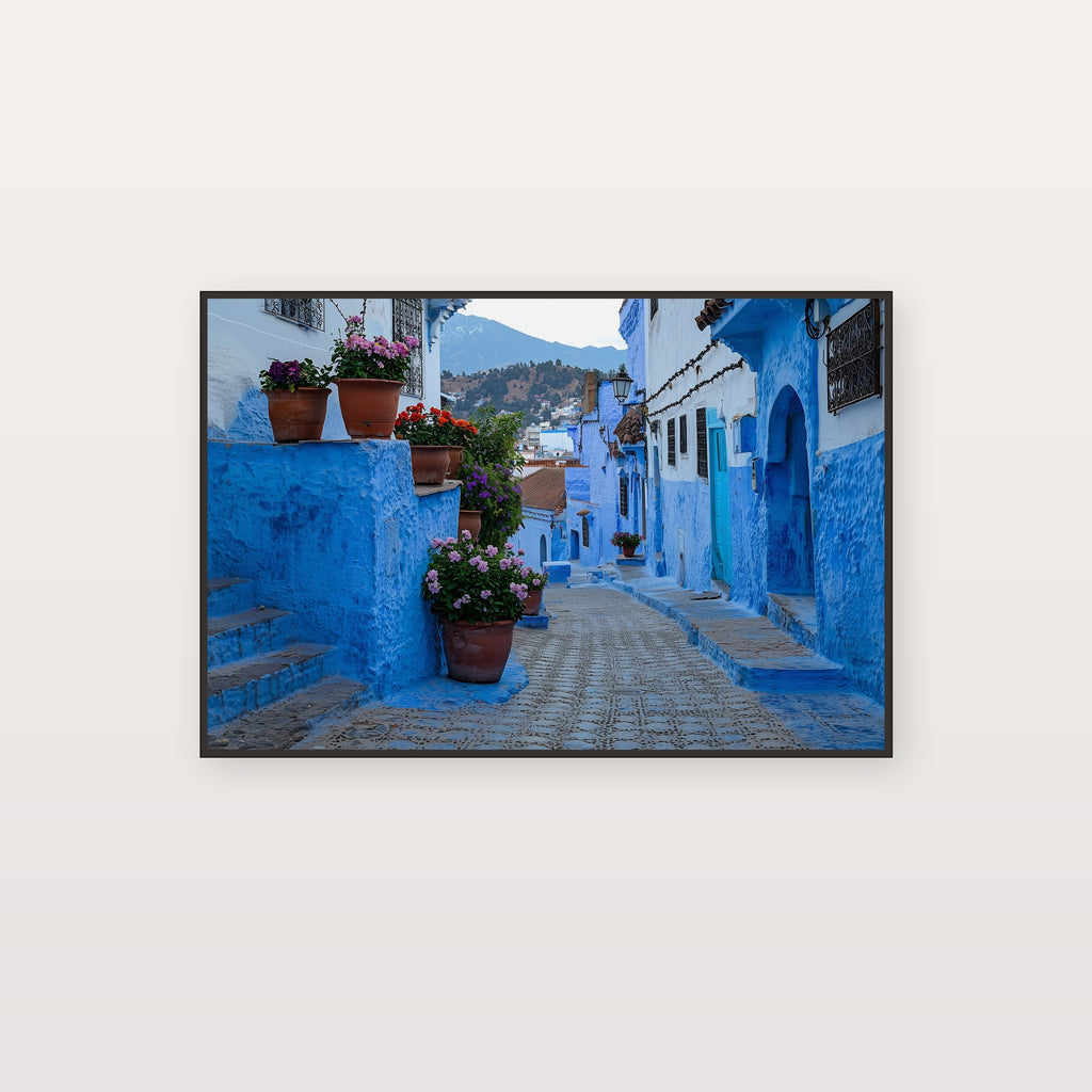 Chefchaouen Canvas Wall Art | Morocco Blue City Print, African Village, Travel Decor, Stretched Canvas — morocco-chefchaouen-canvas-print.jpg