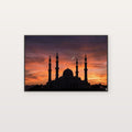 Mosque Silhouette Canvas Wall Art - Sunset Minaret Print, Islamic Skyline, Spiritual Decor, Stretched Canvas — mosque sunset silhouette canvas print