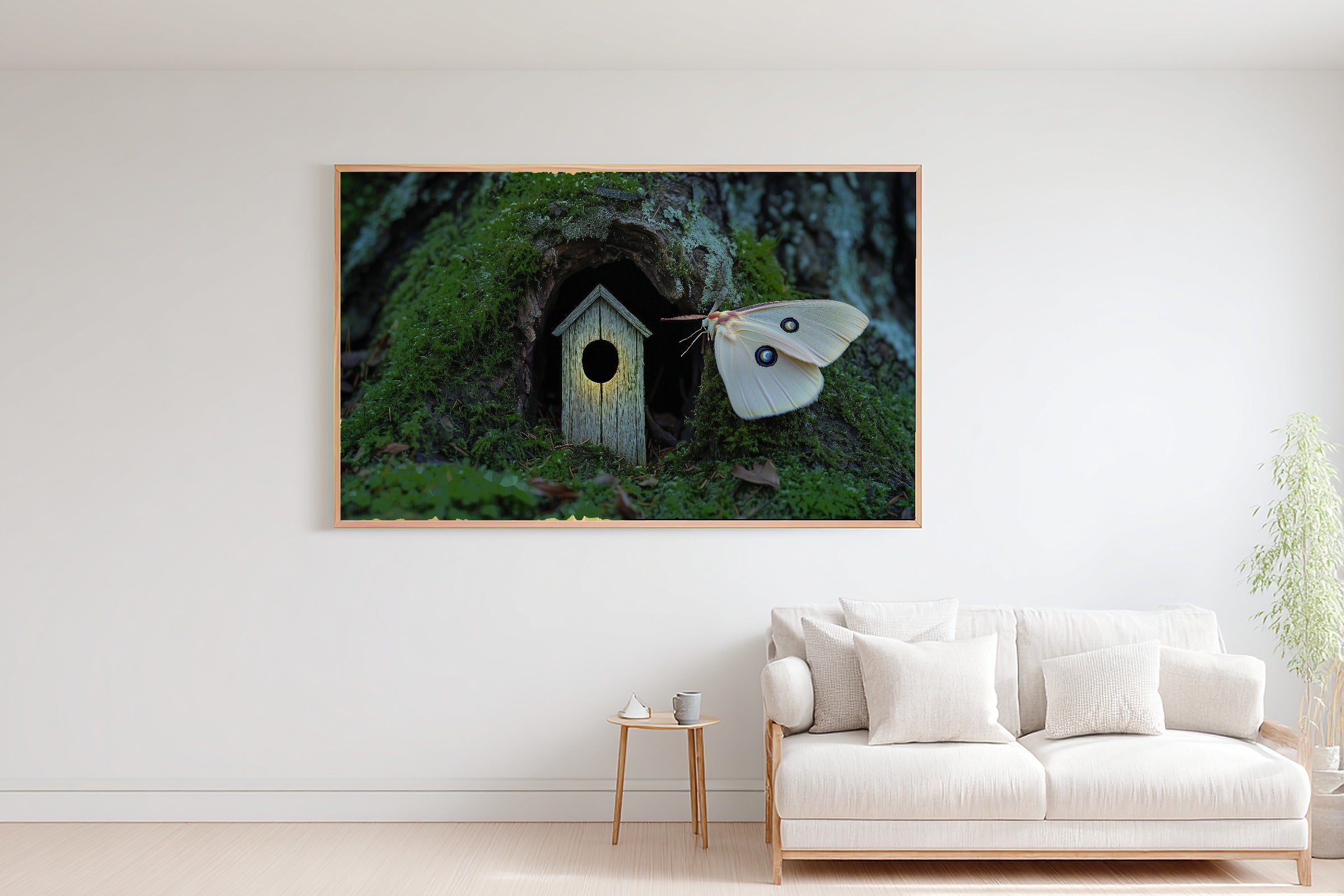 Moth Door Moonlit Museum-Quality Canvas, Dreamy Woodland Print, Soft Woodland Glow Artwork, Christmas Gift for Nature Lovers — moth-door-moonlit-bedroom-wall-art.jpg