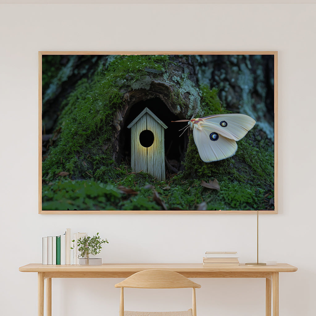 Moth Door Moonlit Museum-Quality Canvas, Dreamy Woodland Print, Soft Woodland Glow Artwork, Christmas Gift for Nature Lovers — moth-door-moonlit-canvas-print.jpg