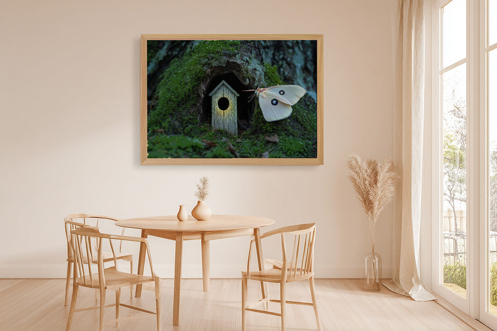 Moth Door Moonlit Museum-Quality Canvas, Dreamy Woodland Print, Soft Woodland Glow Artwork, Christmas Gift for Nature Lovers — moth-door-moonlit-dining-room-wall-art.jpg