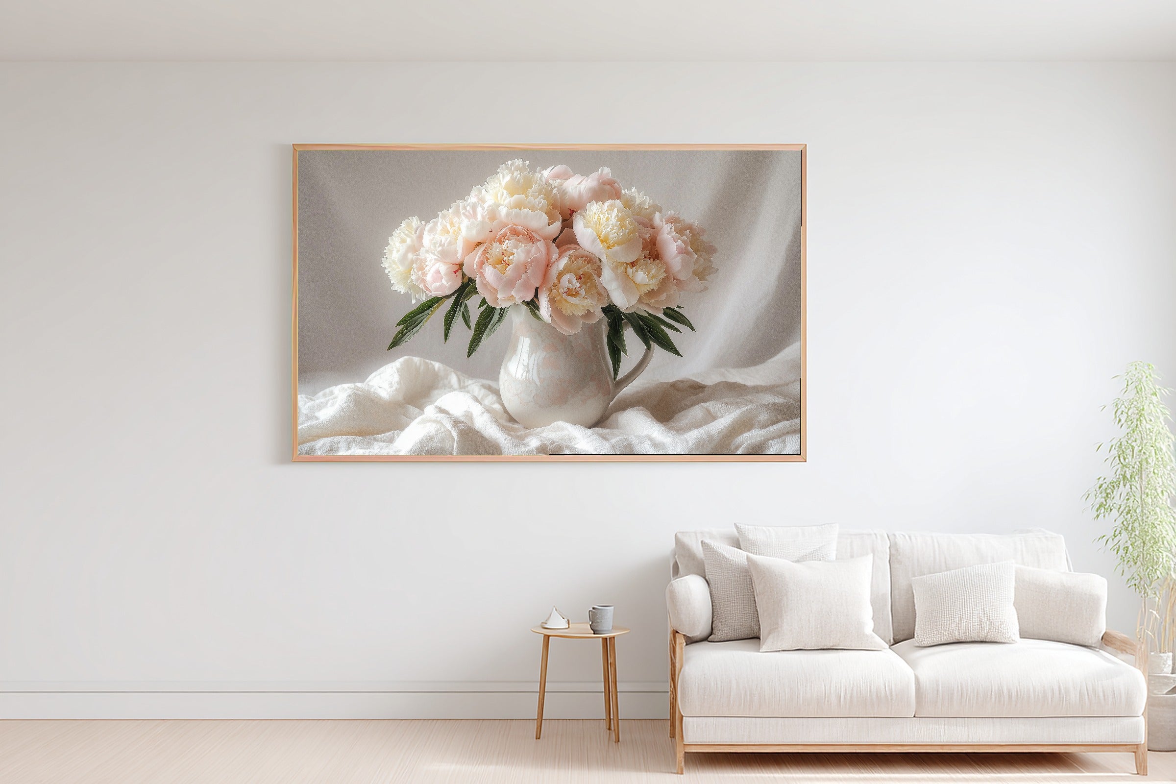 Mothers Garden Peony Vase Canvas Wall Art, Calm Coastal Seascape, Beach House Wall Decor, Mother's Day Gift Idea — mothers-garden-peony-vase-bedroom-wall-art.jpg