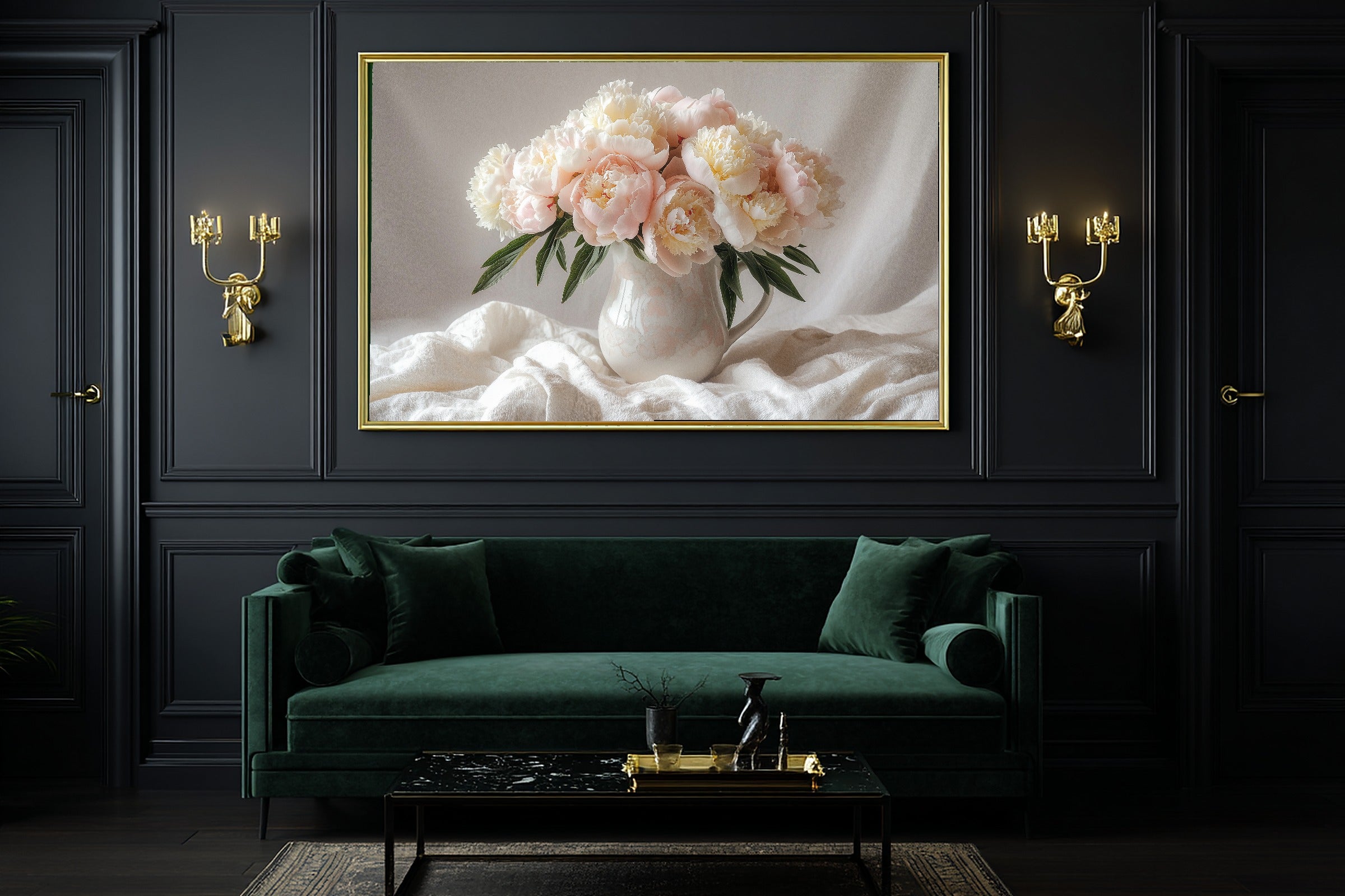 Mothers Garden Peony Vase Canvas Wall Art, Calm Coastal Seascape, Beach House Wall Decor, Mother's Day Gift Idea — mothers-garden-peony-vase-office-wall-art.jpg