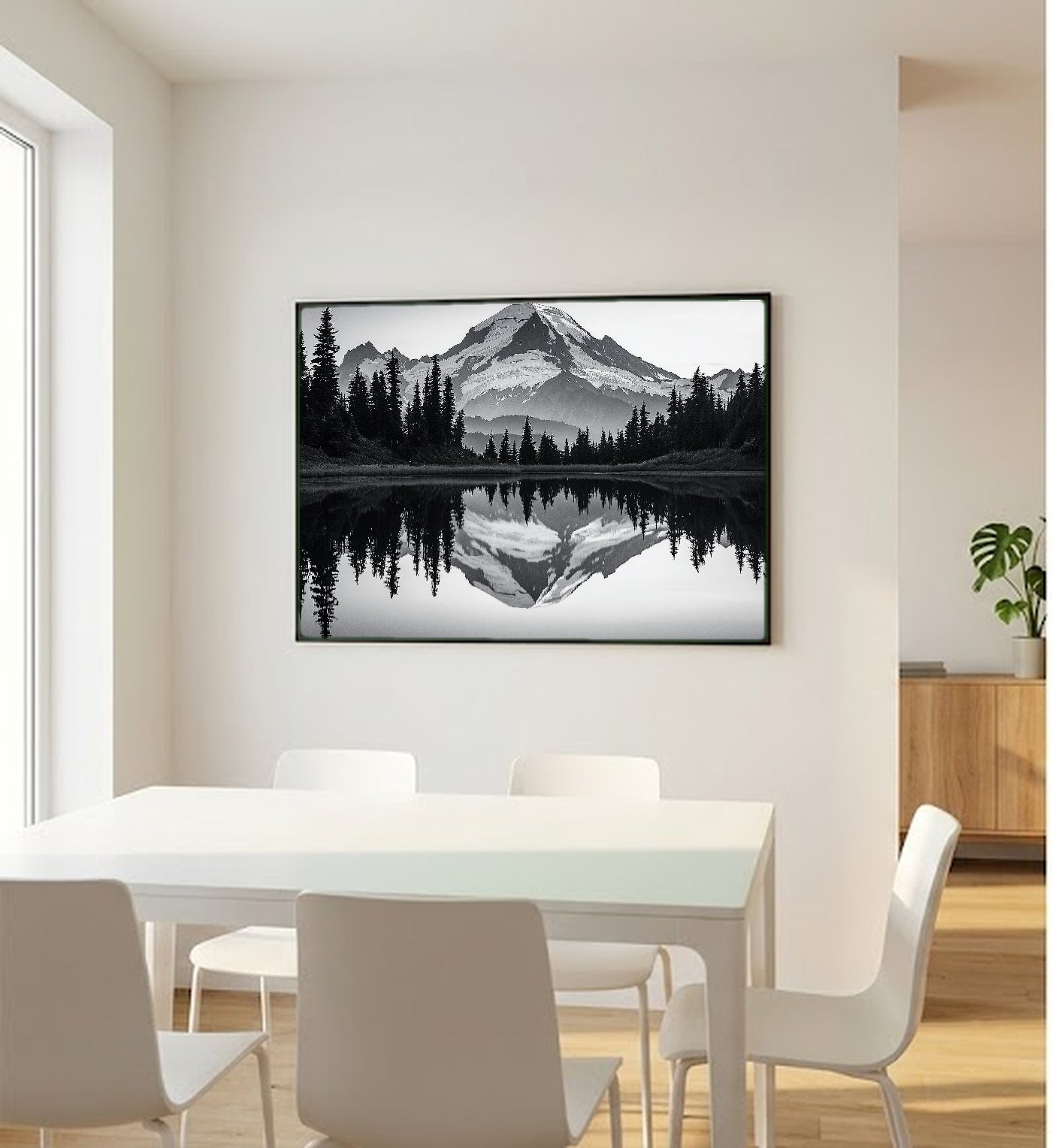 Mount Rainier Canvas Wall Art | Sumi-e Reflection Print, Pacific Northwest Decor, Stretched Canvas — mount-rainier-sumi-reflection-bedroom-wall-art.jpg