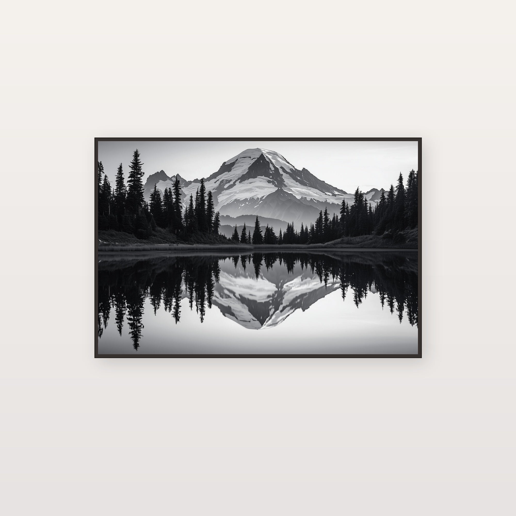 Mount Rainier Canvas Wall Art | Sumi-e Reflection Print, Pacific Northwest Decor, Stretched Canvas — mount-rainier-sumi-reflection-canvas-print.jpg