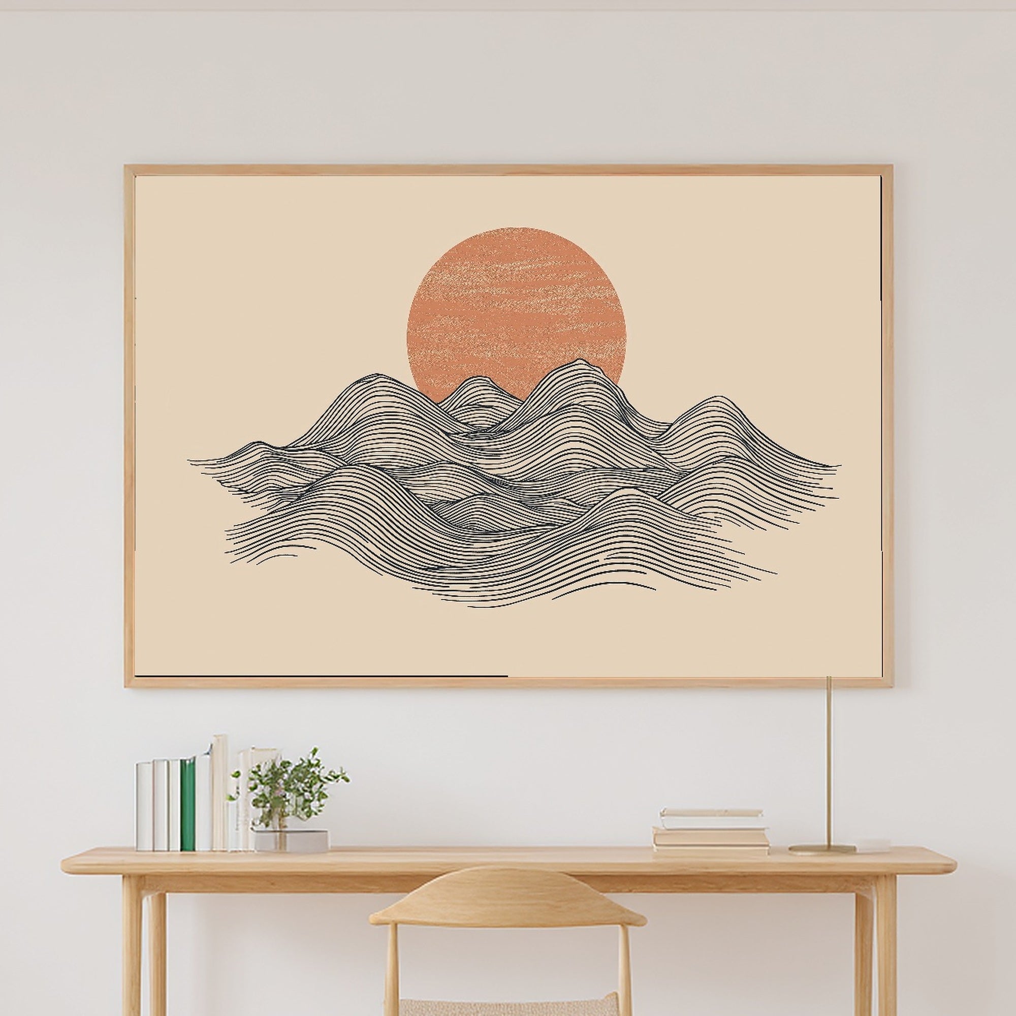 Mountain Line Minimal Sunrise Print on Stretched Canvas — Heartfelt Glowing Midnight for the Bedroom, Gift for the Aurora Chaser Next Door — mountain-line-minimal-sunrise-canvas-print.jpg