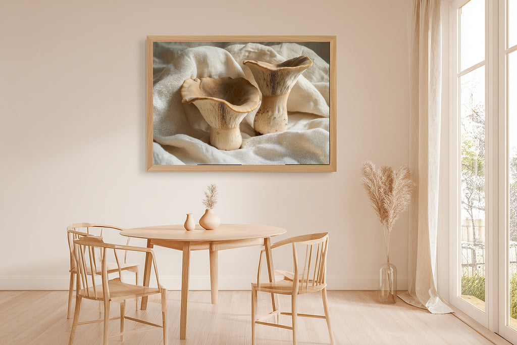 Dreamy Timeless Mushroom Foraging Neutral Art Print — Quiet Decor for the Living Room, Stretched Canvas the Art Lover in Your Life Will Love — mushroom-foraging-neutral-dining-room-wall-art.jpg