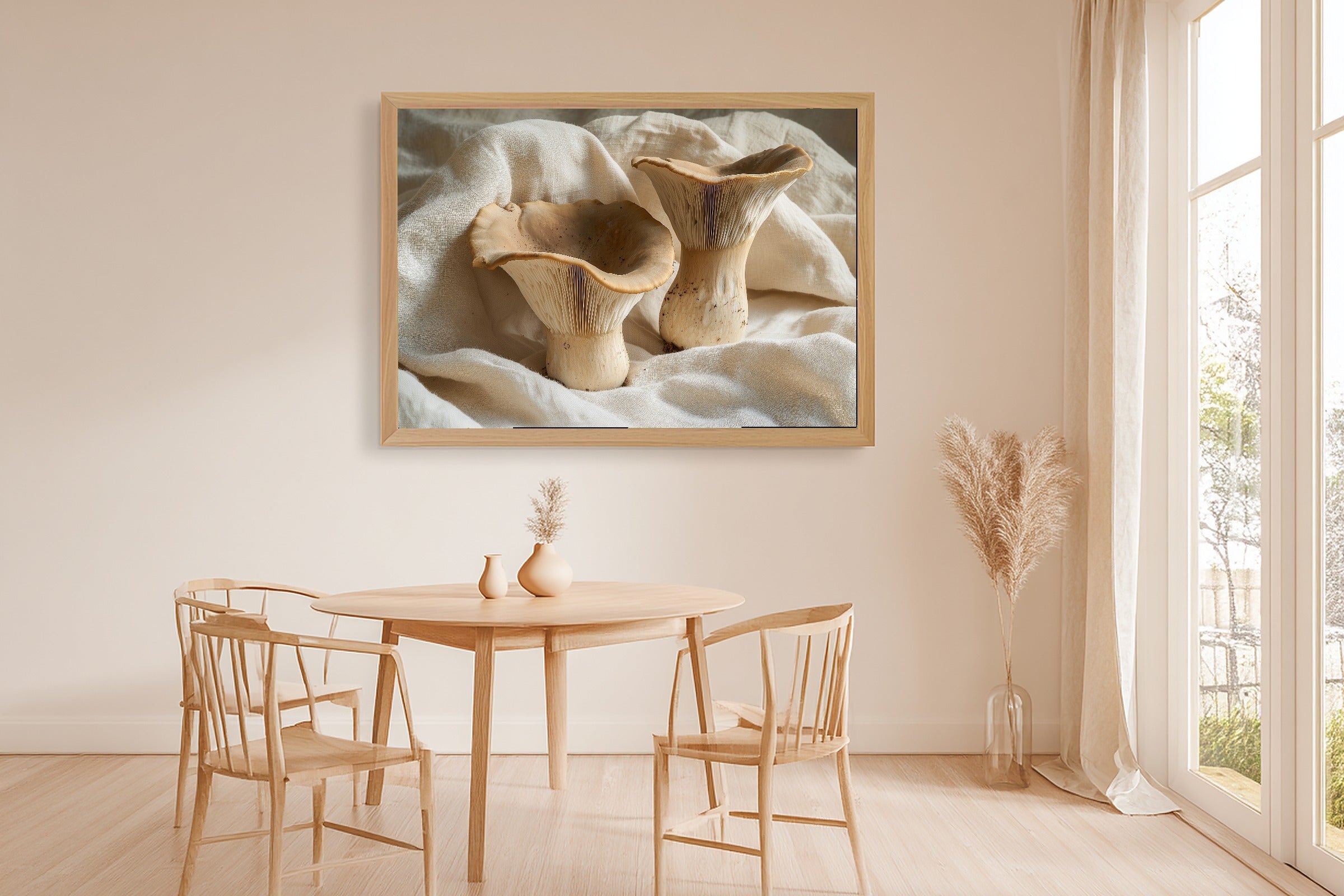 Dreamy Timeless Mushroom Foraging Neutral Art Print — Quiet Decor for the Living Room, Stretched Canvas the Art Lover in Your Life Will Love — mushroom-foraging-neutral-dining-room-wall-art.jpg