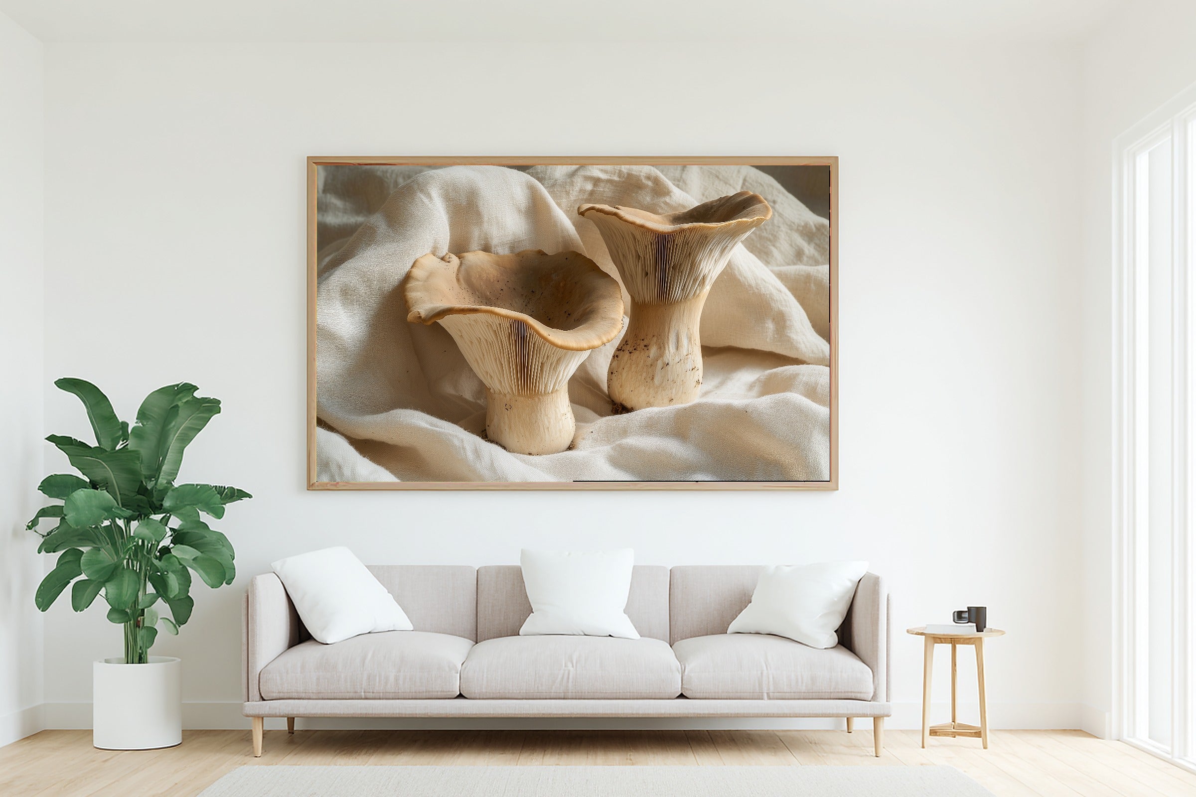 Dreamy Timeless Mushroom Foraging Neutral Art Print — Quiet Decor for the Living Room, Stretched Canvas the Art Lover in Your Life Will Love — mushroom-foraging-neutral-living-room-wall-art.jpg