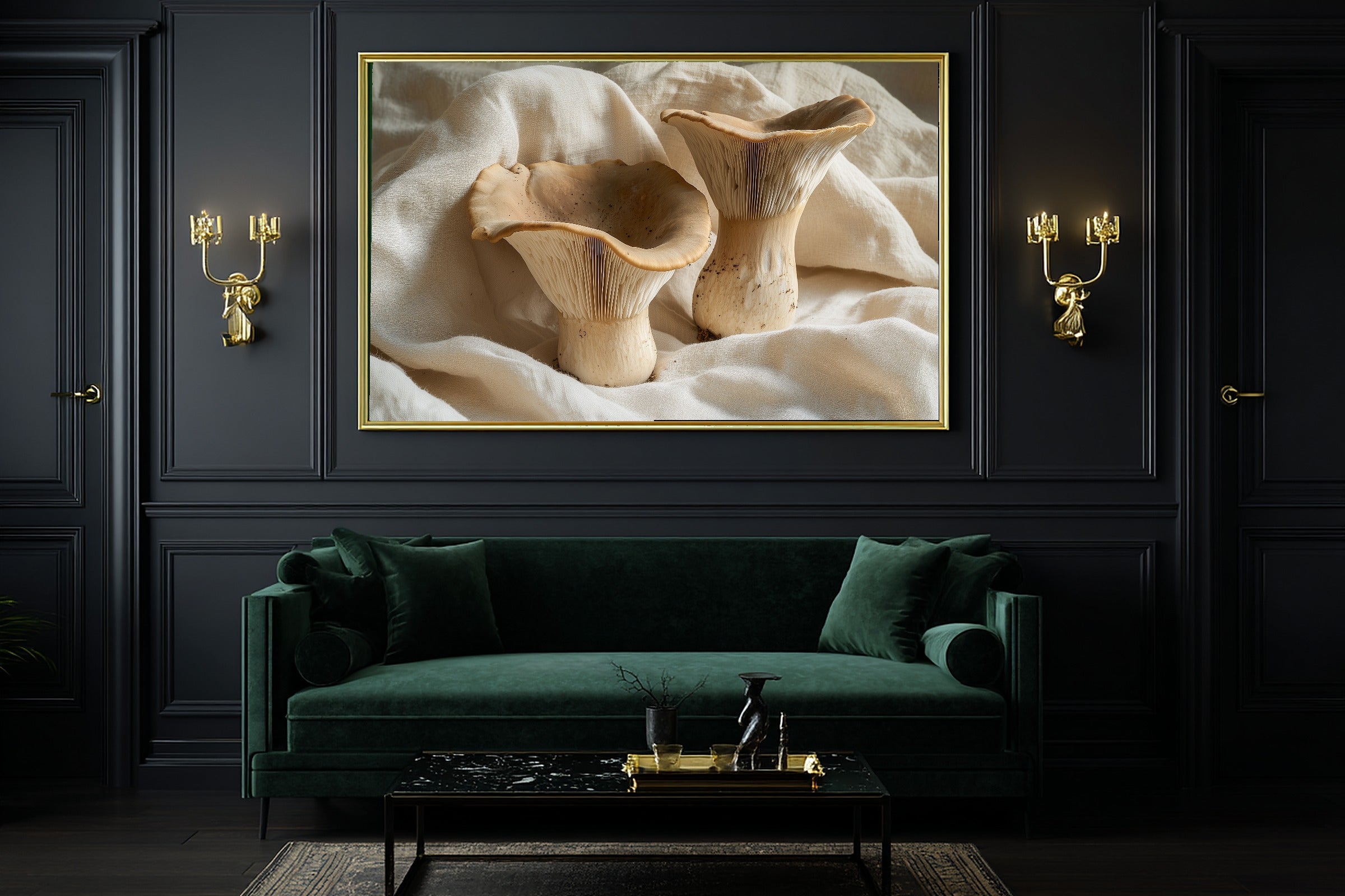 Dreamy Timeless Mushroom Foraging Neutral Art Print — Quiet Decor for the Living Room, Stretched Canvas the Art Lover in Your Life Will Love — mushroom-foraging-neutral-office-wall-art.jpg