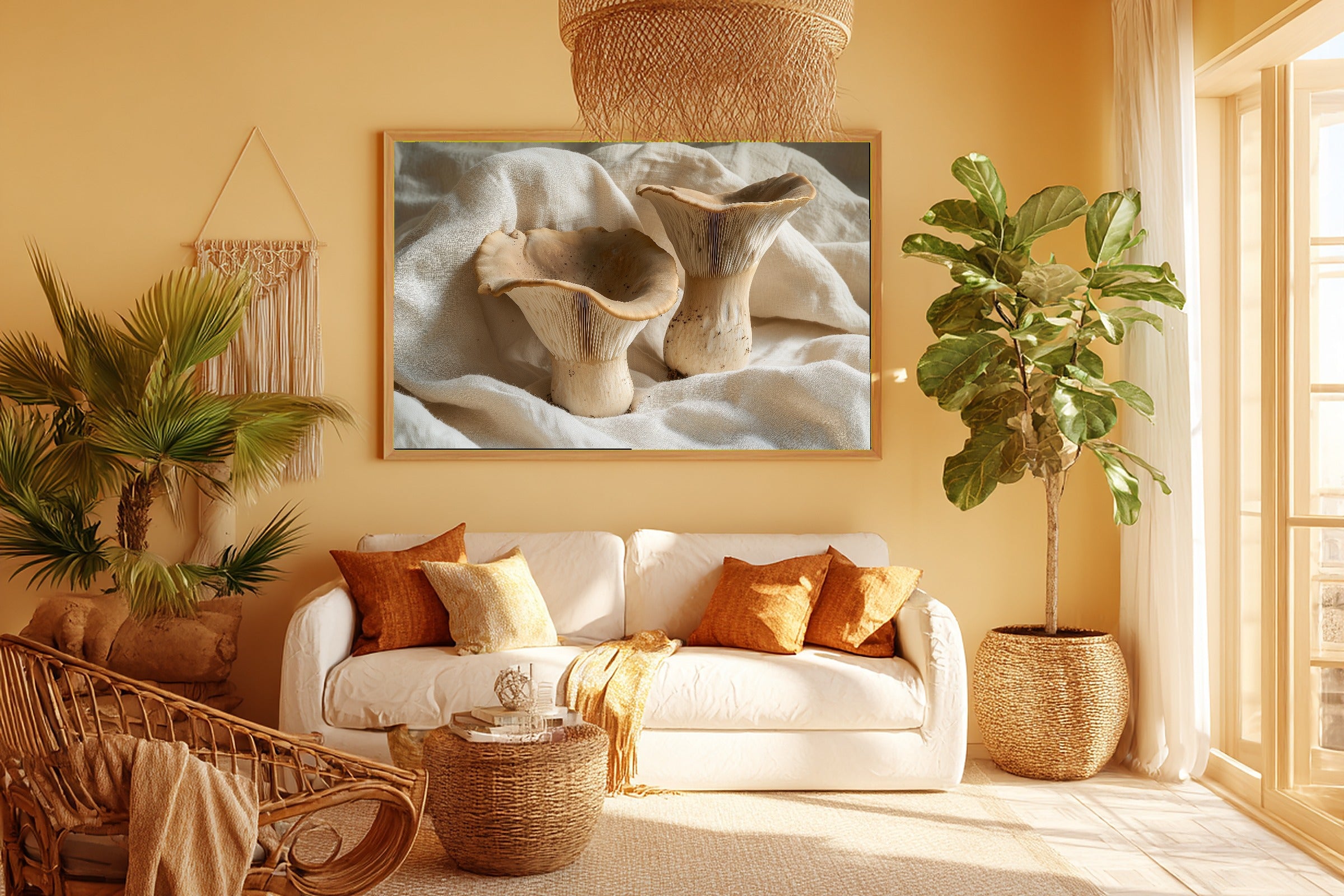 Dreamy Timeless Mushroom Foraging Neutral Art Print — Quiet Decor for the Living Room, Stretched Canvas the Art Lover in Your Life Will Love — mushroom-foraging-neutral-room-5-wall-art.jpg