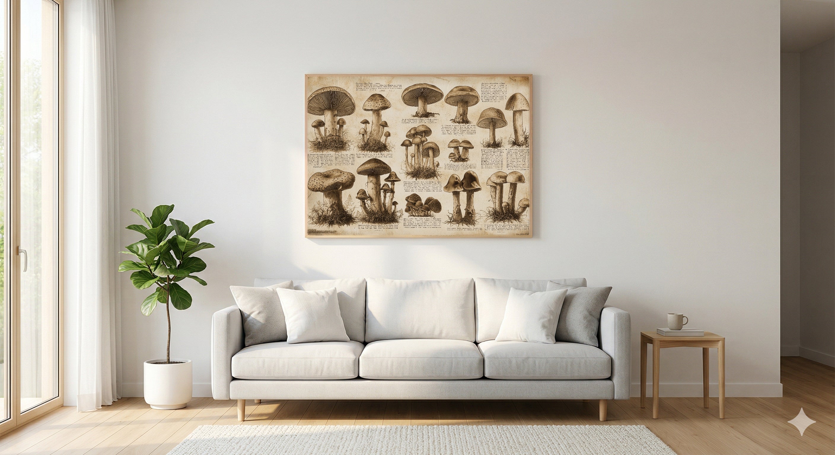 Wild Mushroom ID Chart Canvas Wall Art | Vintage Foraging Print, Naturalist Kitchen Decor, Stretched Canvas — mushroom-identification-chart-living-room-wall-art.jpg