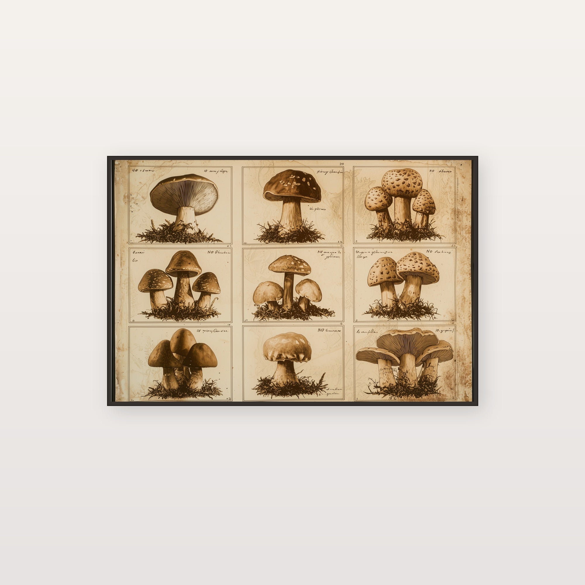 Mushroom Species Chart Canvas Wall Art | Vintage Scientific Plate Print, Naturalist Kitchen Decor, Stretched Canvas — mushroom-species-herbarium-plate-canvas-print.jpg