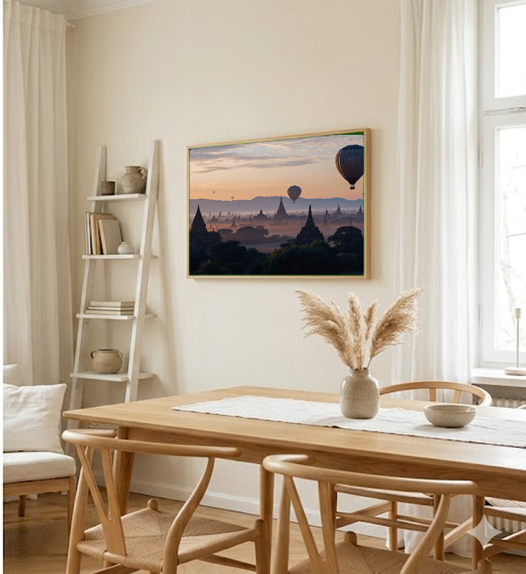 Bagan Canvas Wall Art | Myanmar Temple Sunrise Print, Asian Historical, Spiritual Decor, Stretched Canvas — myanmar-bagan-temples-dining-room-wall-art.jpg