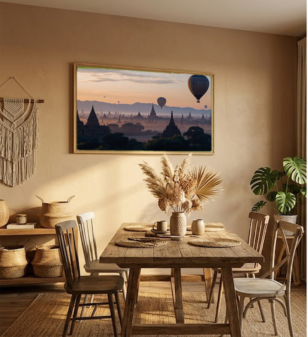 Bagan Canvas Wall Art | Myanmar Temple Sunrise Print, Asian Historical, Spiritual Decor, Stretched Canvas — myanmar-bagan-temples-hallway-wall-art.jpg