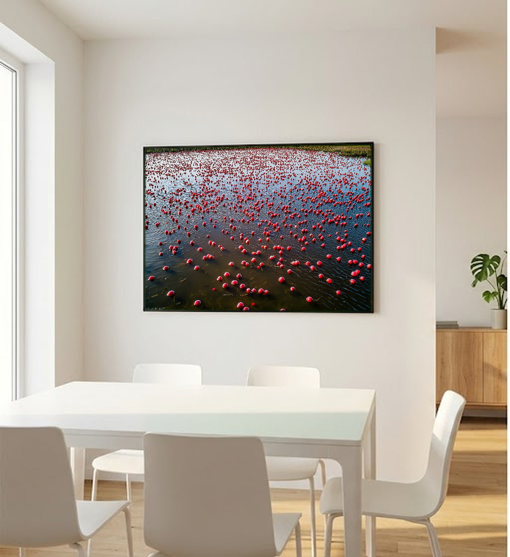 Nantucket Cranberry Bog Canvas Wall Art | Autumn Harvest Print, New England Coastal Decor, Stretched Canvas — nantucket-cranberry-bog-bedroom-wall-art.jpg