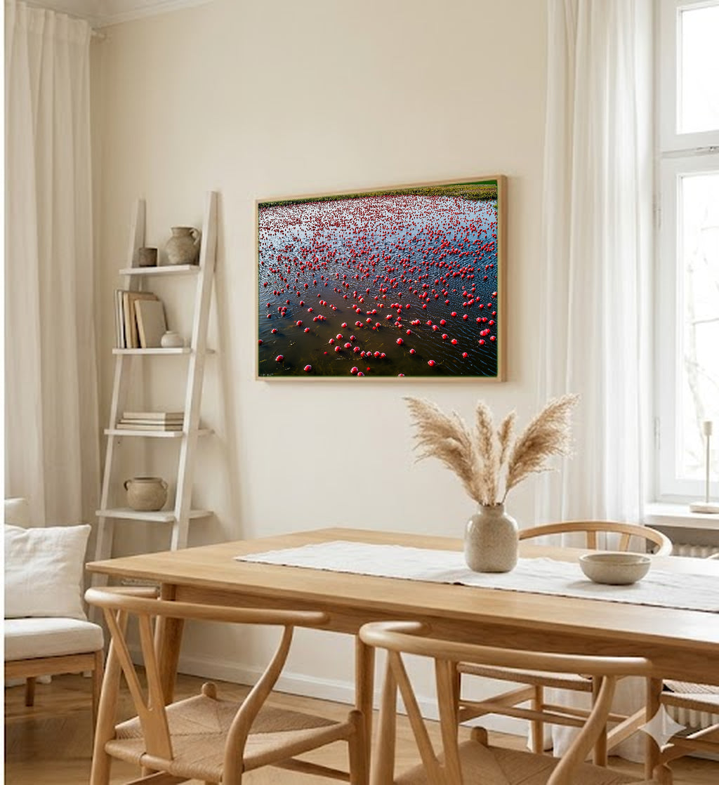 Nantucket Cranberry Bog Canvas Wall Art | Autumn Harvest Print, New England Coastal Decor, Stretched Canvas — nantucket-cranberry-bog-dining-room-wall-art.jpg
