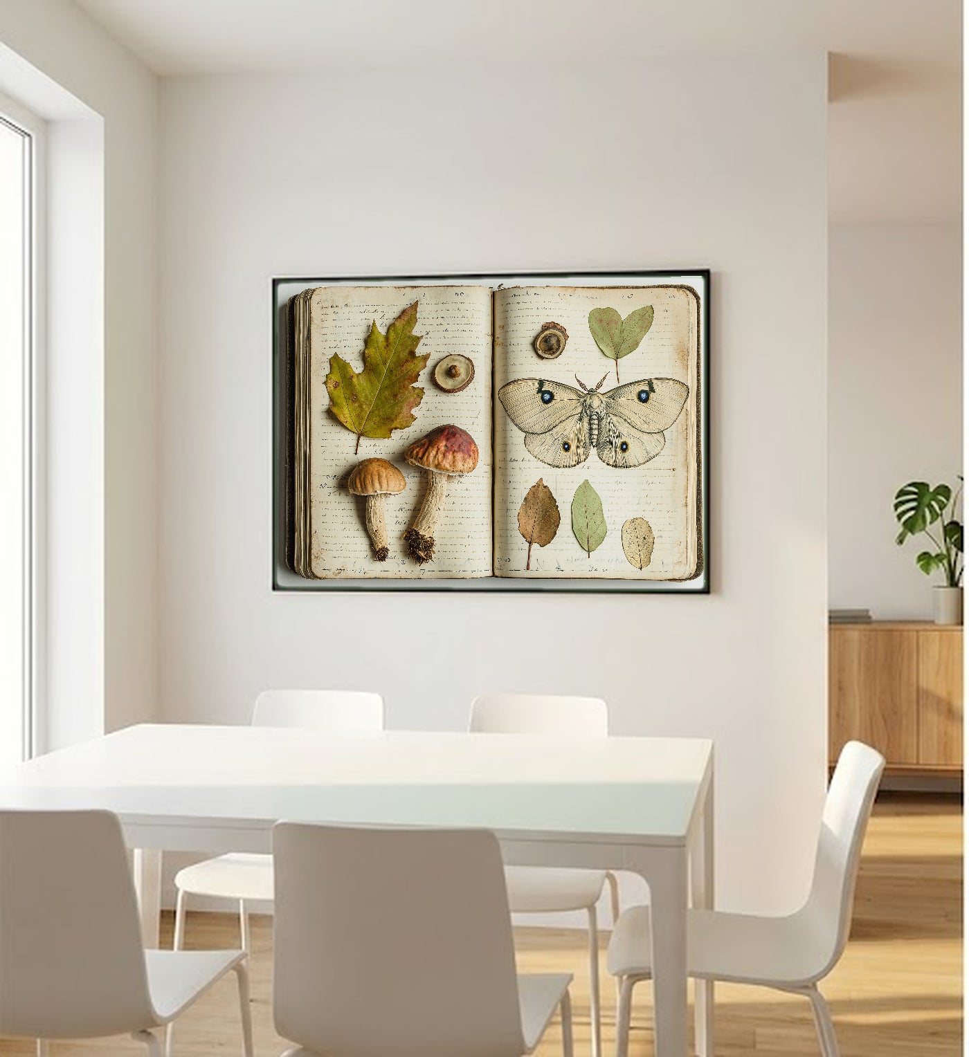 Naturalist Journal Canvas Wall Art | Mushroom Moth Acorn Print, Vintage Cabinet Decor, Stretched Canvas — naturalist-journal-mushroom-moth-bedroom-wall-art.jpg