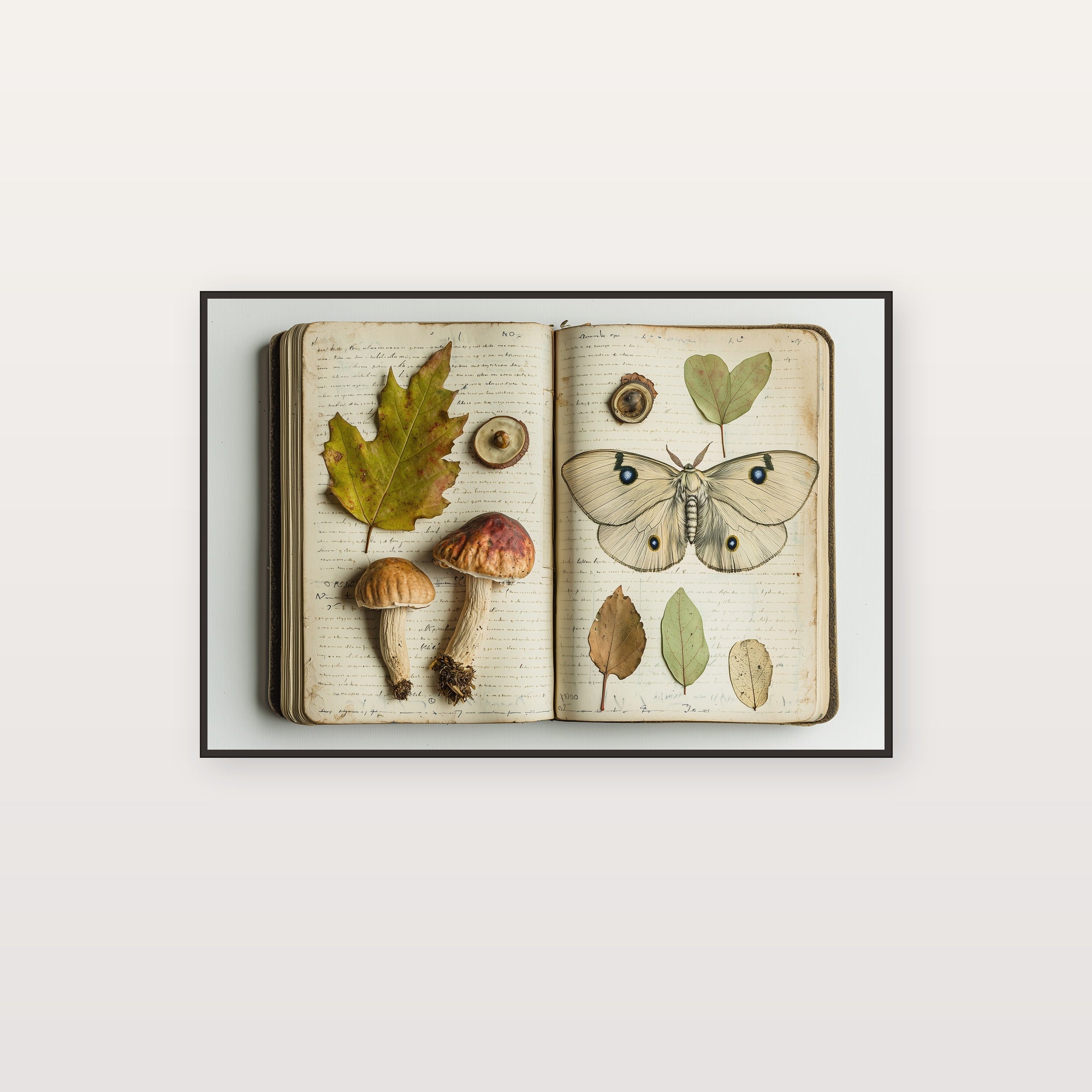 Naturalist Journal Canvas Wall Art | Mushroom Moth Acorn Print, Vintage Cabinet Decor, Stretched Canvas — naturalist-journal-mushroom-moth-canvas-print.jpg