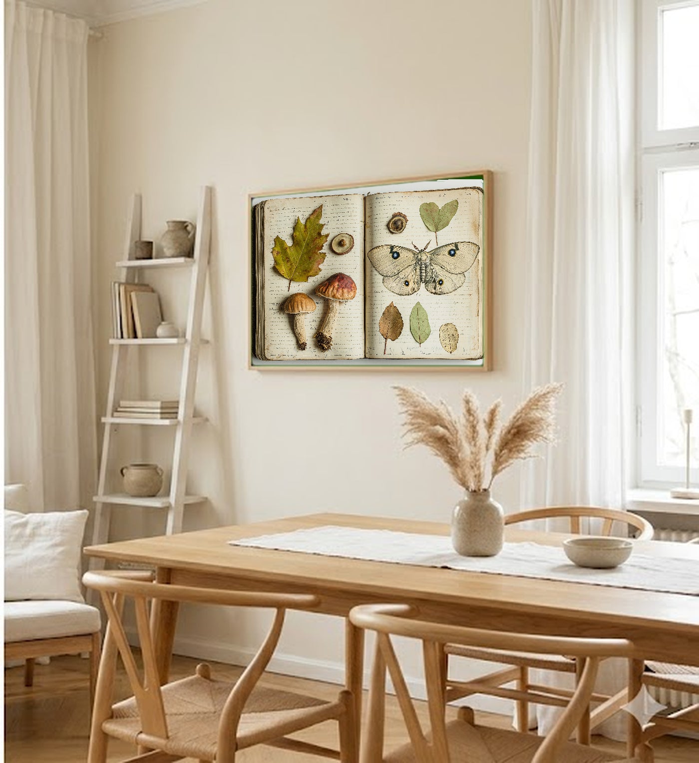 Naturalist Journal Canvas Wall Art | Mushroom Moth Acorn Print, Vintage Cabinet Decor, Stretched Canvas — naturalist-journal-mushroom-moth-dining-room-wall-art.jpg