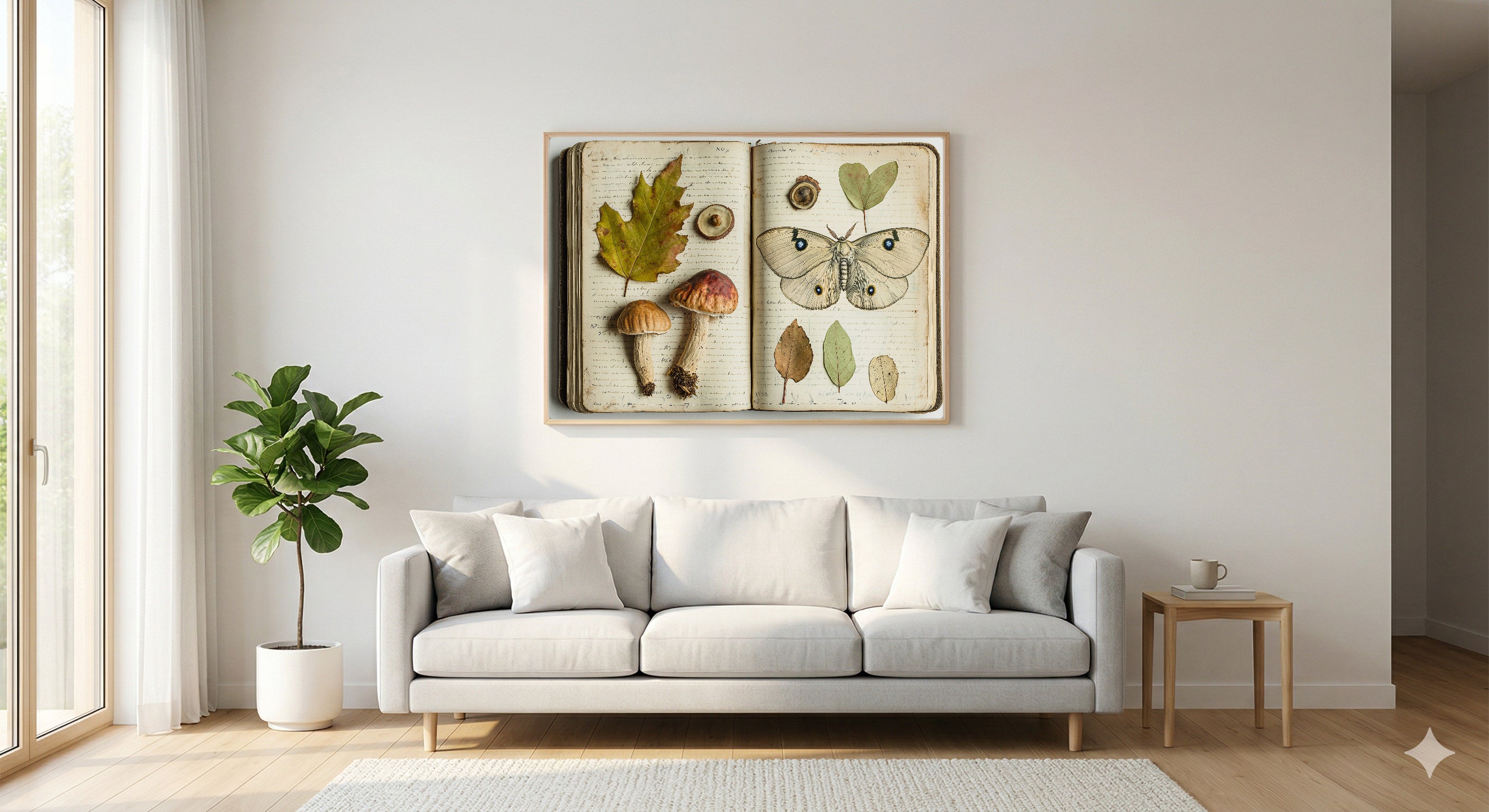 Naturalist Journal Canvas Wall Art | Mushroom Moth Acorn Print, Vintage Cabinet Decor, Stretched Canvas — naturalist-journal-mushroom-moth-living-room-wall-art.jpg