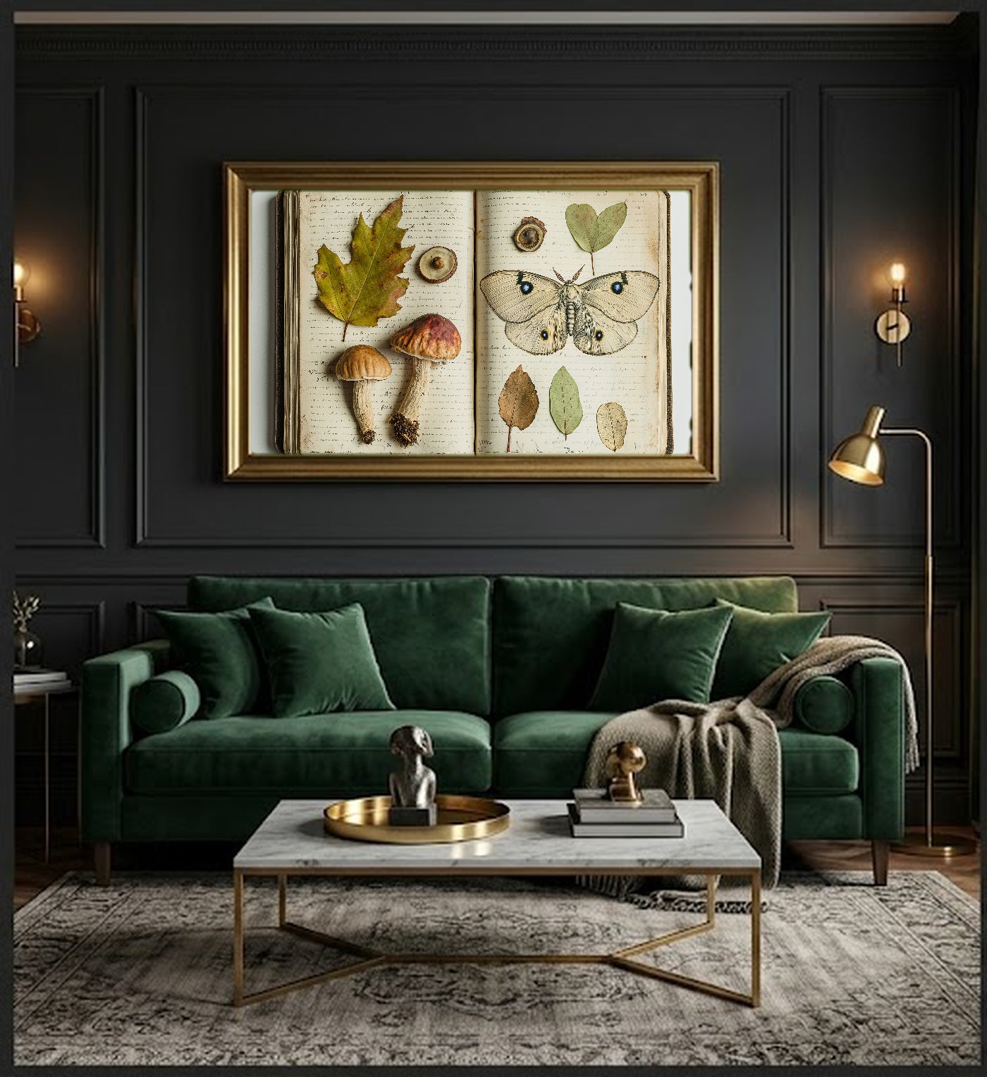 Naturalist Journal Canvas Wall Art | Mushroom Moth Acorn Print, Vintage Cabinet Decor, Stretched Canvas — naturalist-journal-mushroom-moth-office-wall-art.jpg
