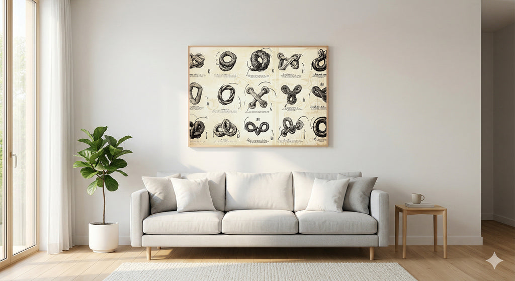 Nautical Knot Canvas Wall Art | Sailor Diagram Print, Coastal Grandma Maritime Decor, Stretched Canvas — nautical-knot-diagram-living-room-wall-art.jpg
